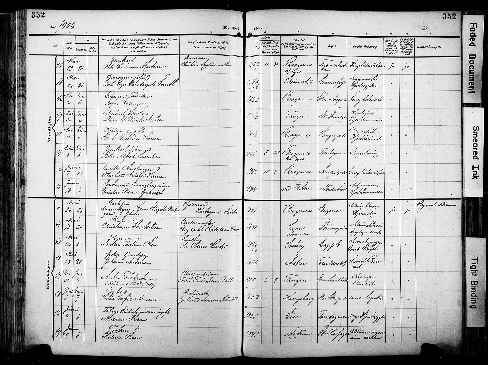 Bragernes kirkebøker, AV/SAKO-A-6/F/Fb/L0009: Parish register (official) no. II 9, 1902-1911, p. 352