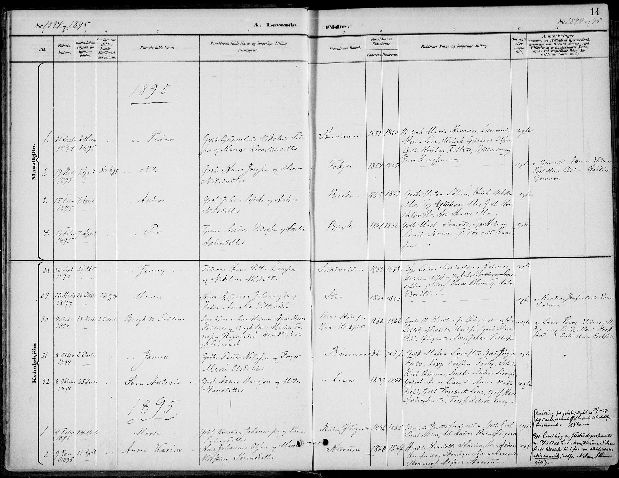 Hole kirkebøker, AV/SAKO-A-228/F/Fa/L0009: Parish register (official) no. I 9, 1892-1907, p. 14