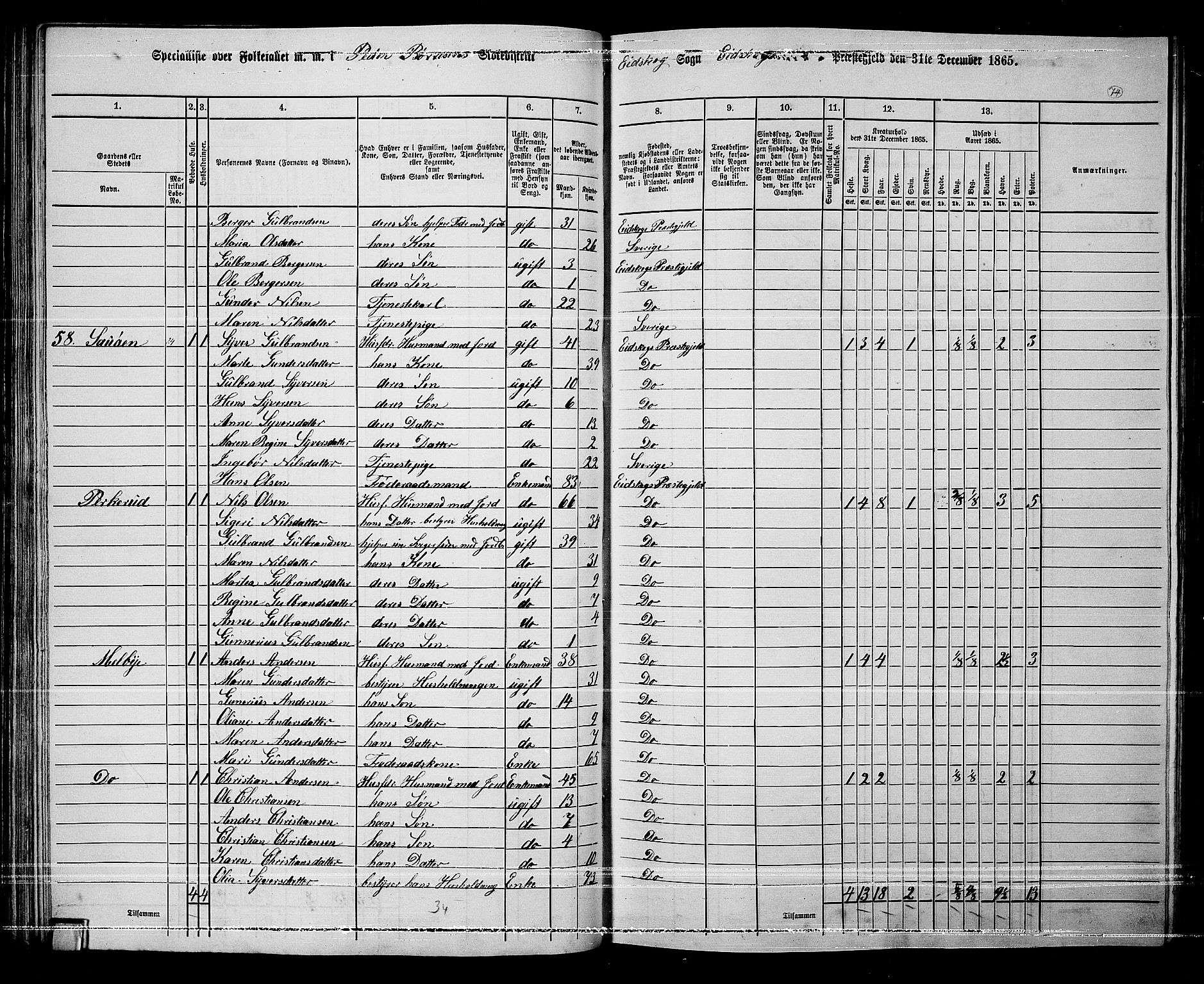 RA, 1865 census for Eidskog, 1865, p. 67