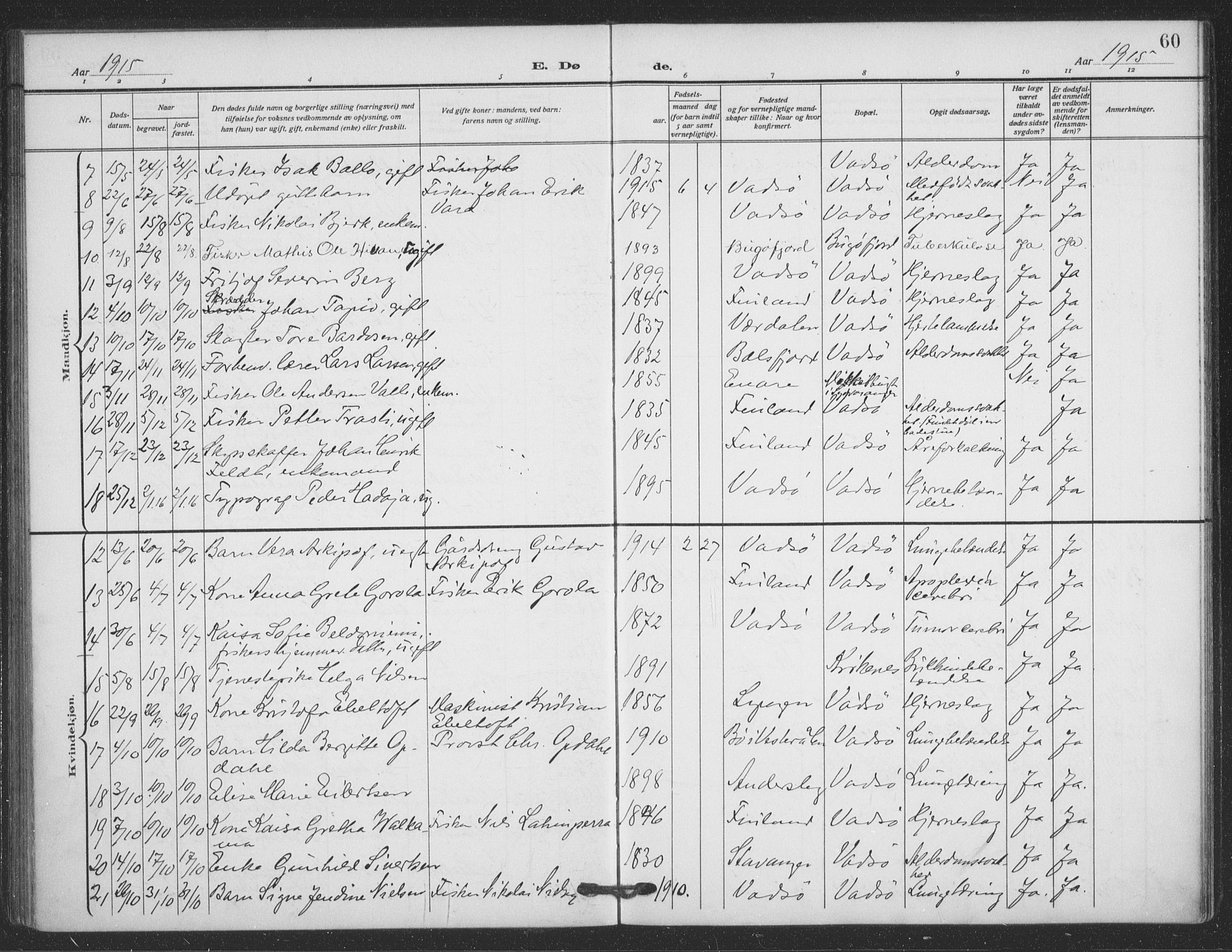 Vadsø sokneprestkontor, SATØ/S-1325/H/Ha/L0008kirke: Parish register (official) no. 8, 1912-1930, p. 60