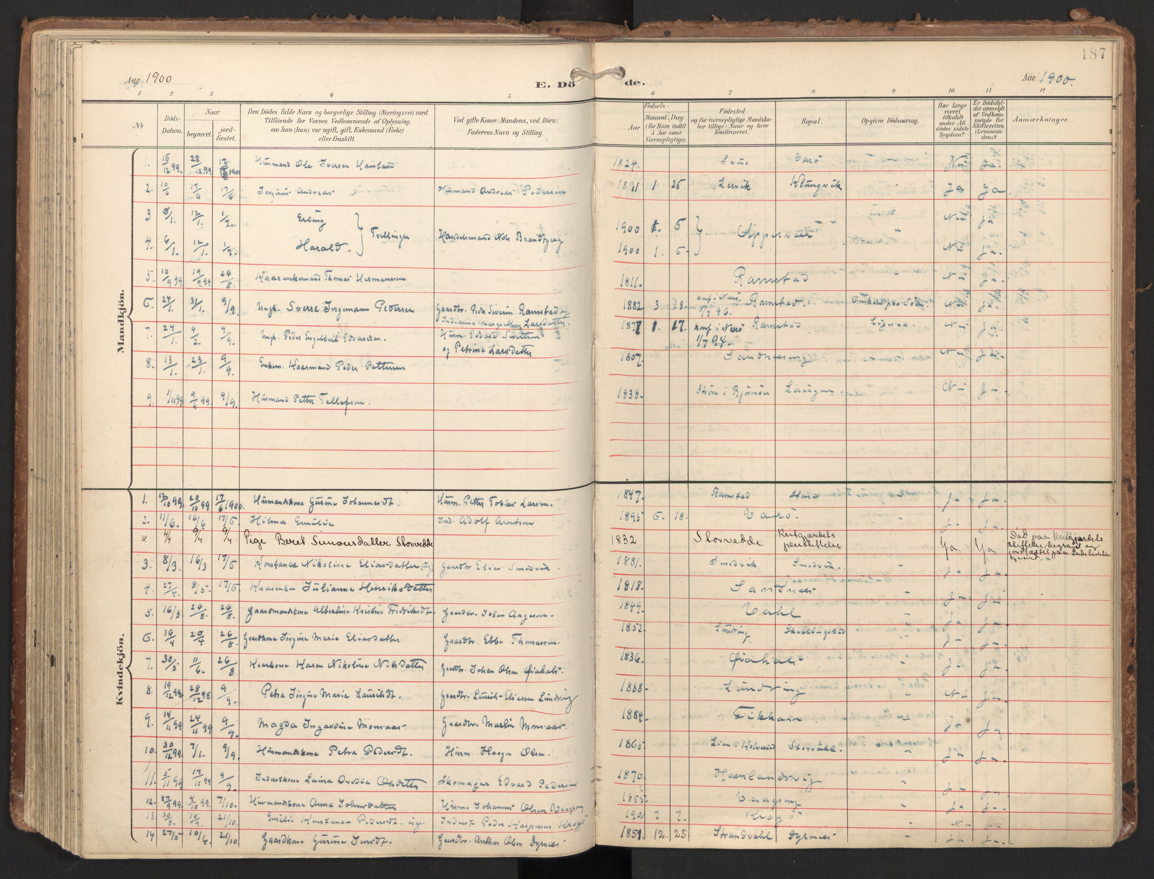 Ministerialprotokoller, klokkerbøker og fødselsregistre - Nord-Trøndelag, SAT/A-1458/784/L0677: Parish register (official) no. 784A12, 1900-1920, p. 187