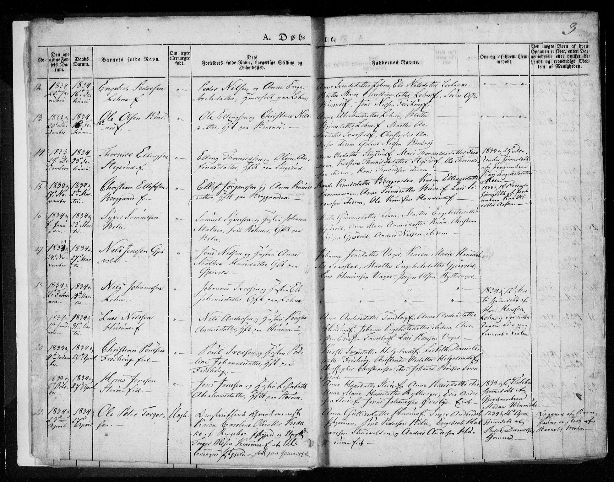 Hole kirkebøker, AV/SAKO-A-228/F/Fa/L0005: Parish register (official) no. I 5, 1833-1851, p. 3