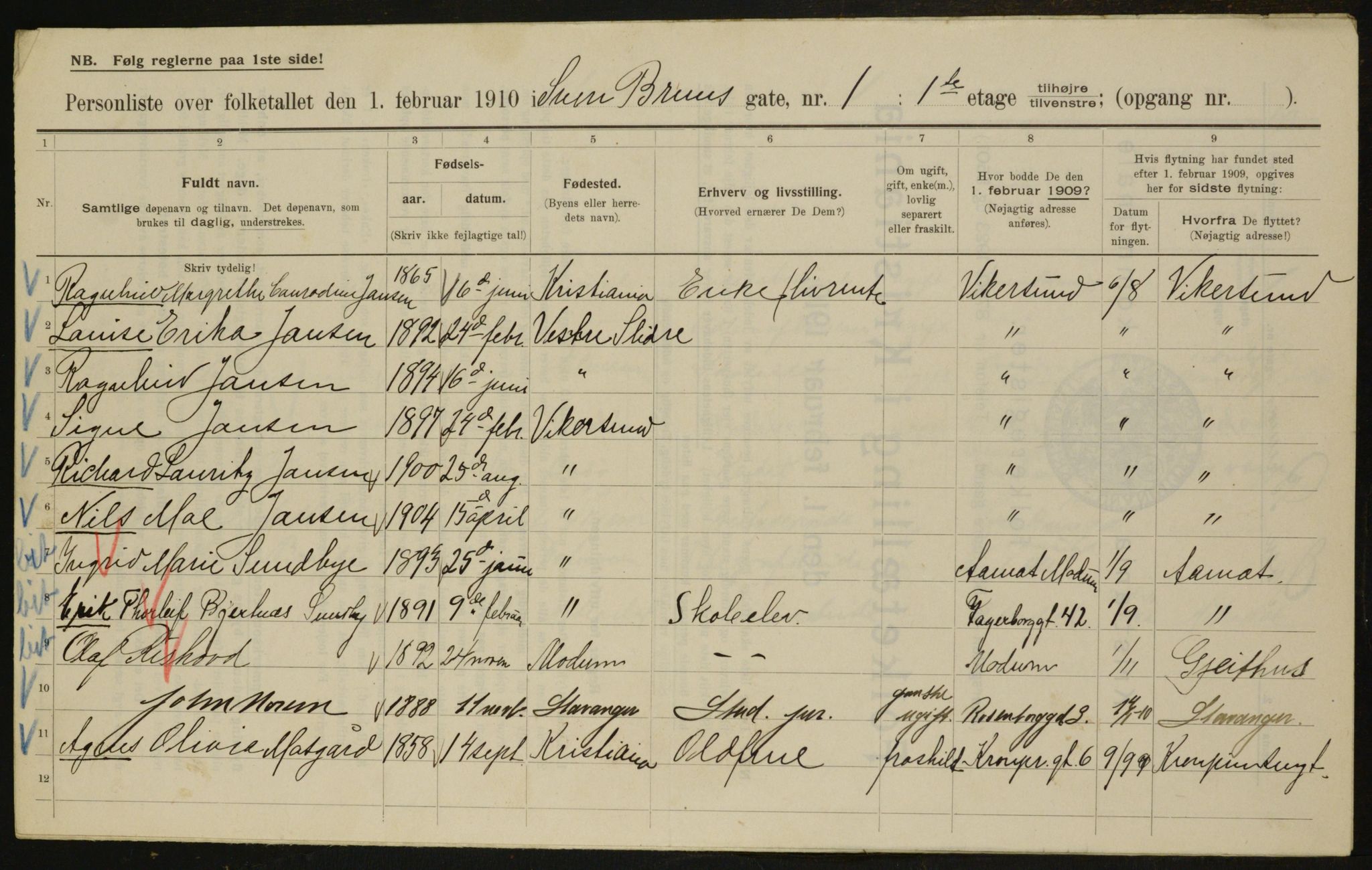 OBA, Municipal Census 1910 for Kristiania, 1910, p. 99395