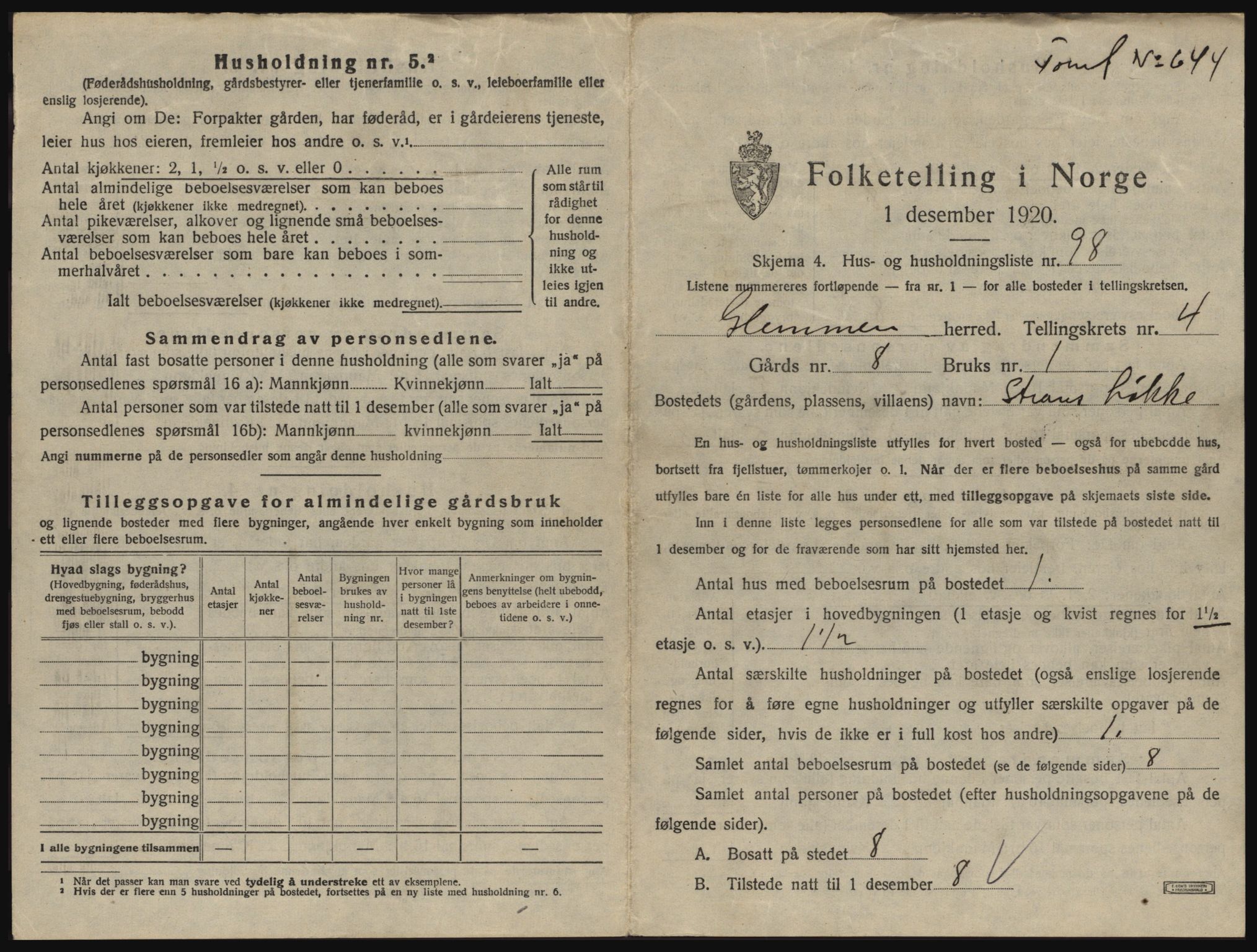 SAO, 1920 census for Glemmen, 1920, p. 1653