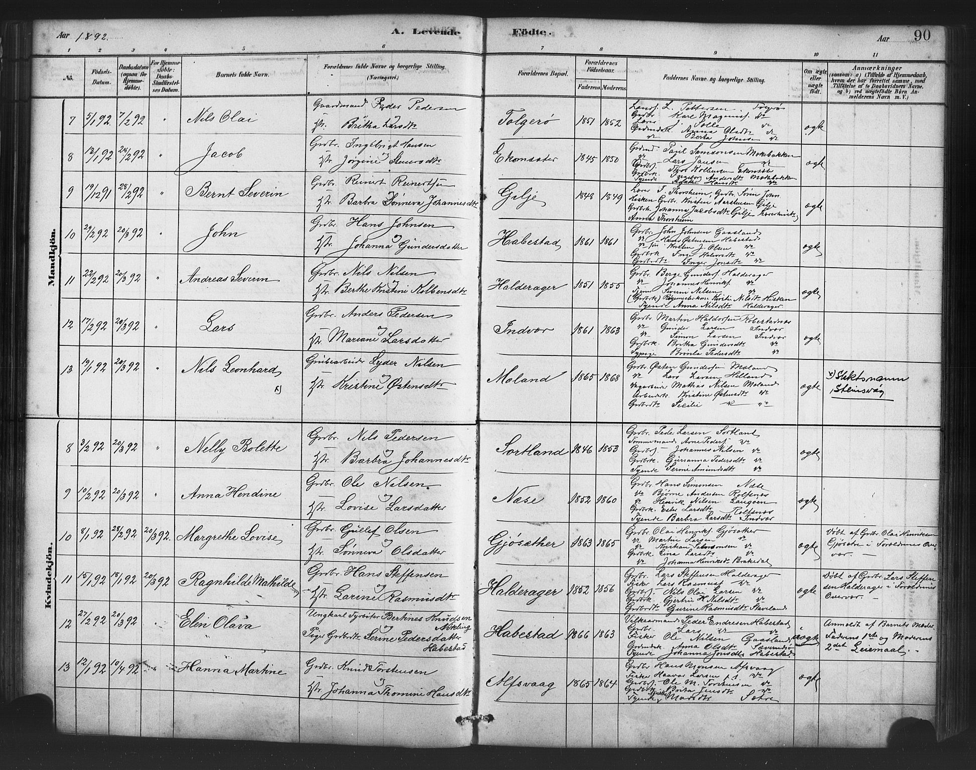 Finnås sokneprestembete, SAB/A-99925/H/Ha/Haa/Haac/L0001: Parish register (official) no. C 1, 1881-1894, p. 90