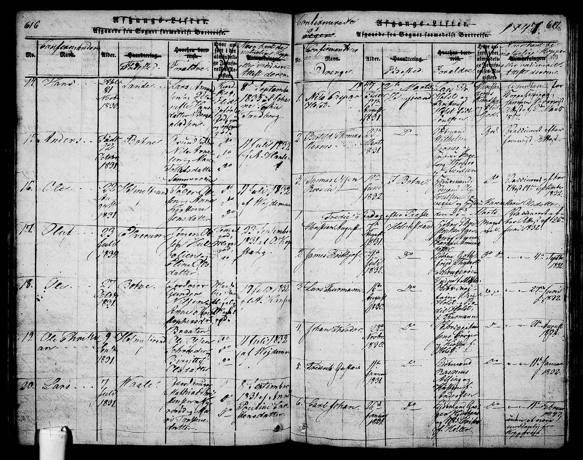 Holmestrand kirkebøker, AV/SAKO-A-346/G/Ga/L0001: Parish register (copy) no. 1, 1814-1848, p. 616-617