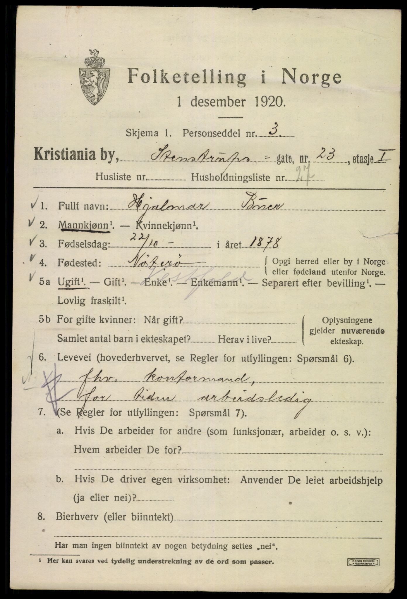 SAO, 1920 census for Kristiania, 1920, p. 539705