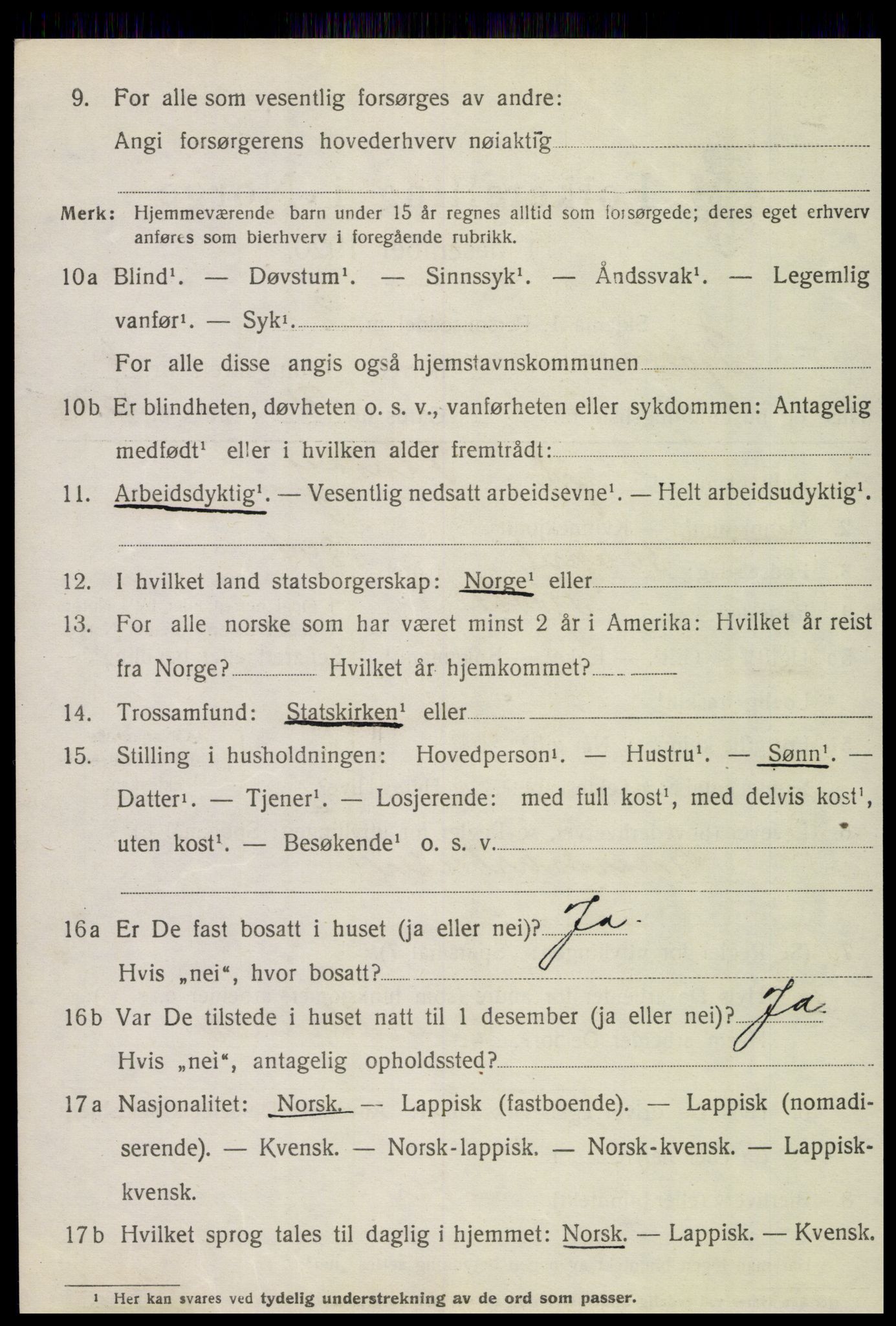 SAT, 1920 census for Tjøtta, 1920, p. 2420