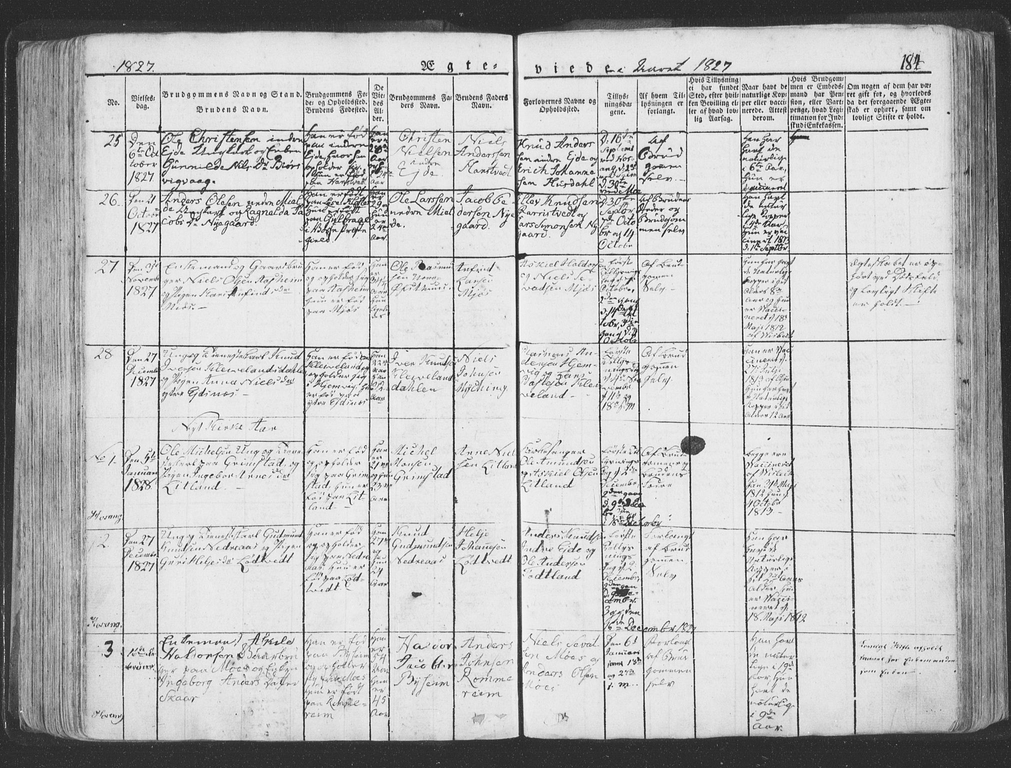 Hosanger sokneprestembete, AV/SAB-A-75801/H/Haa: Parish register (official) no. A 6, 1824-1835, p. 184