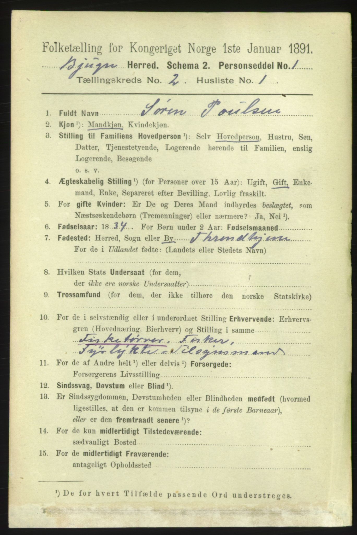 RA, 1891 census for 1627 Bjugn, 1891, p. 240