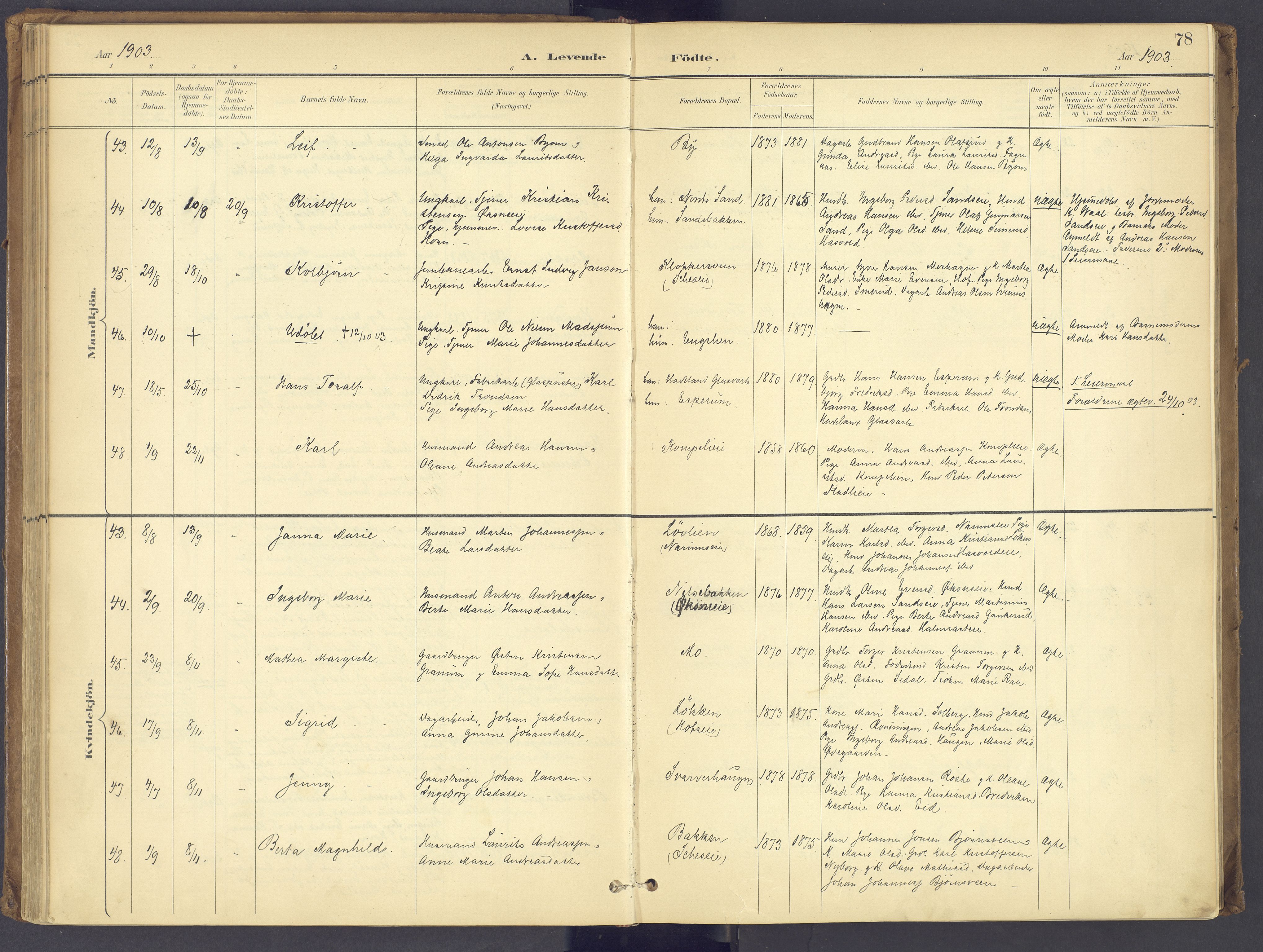 Søndre Land prestekontor, AV/SAH-PREST-122/K/L0006: Parish register (official) no. 6, 1895-1904, p. 78