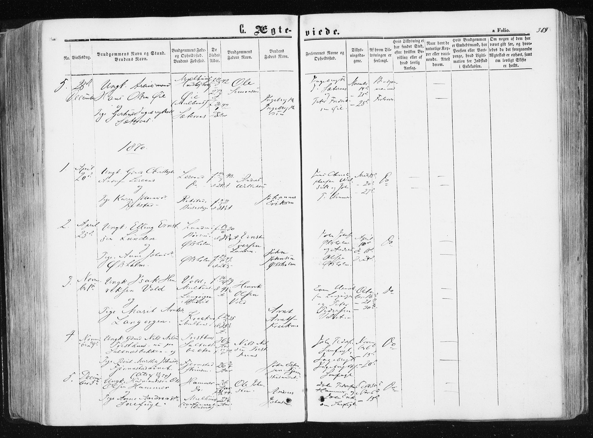 Ministerialprotokoller, klokkerbøker og fødselsregistre - Sør-Trøndelag, AV/SAT-A-1456/612/L0377: Parish register (official) no. 612A09, 1859-1877, p. 369