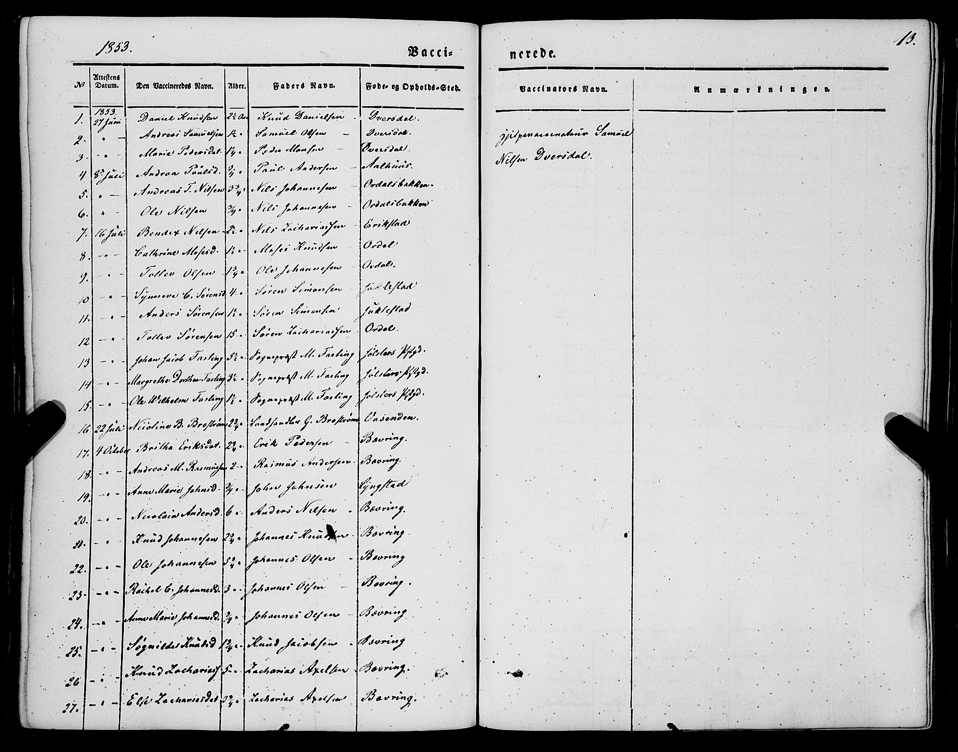 Jølster sokneprestembete, SAB/A-80701/H/Haa/Haaa/L0010: Parish register (official) no. A 10, 1847-1865, p. 13