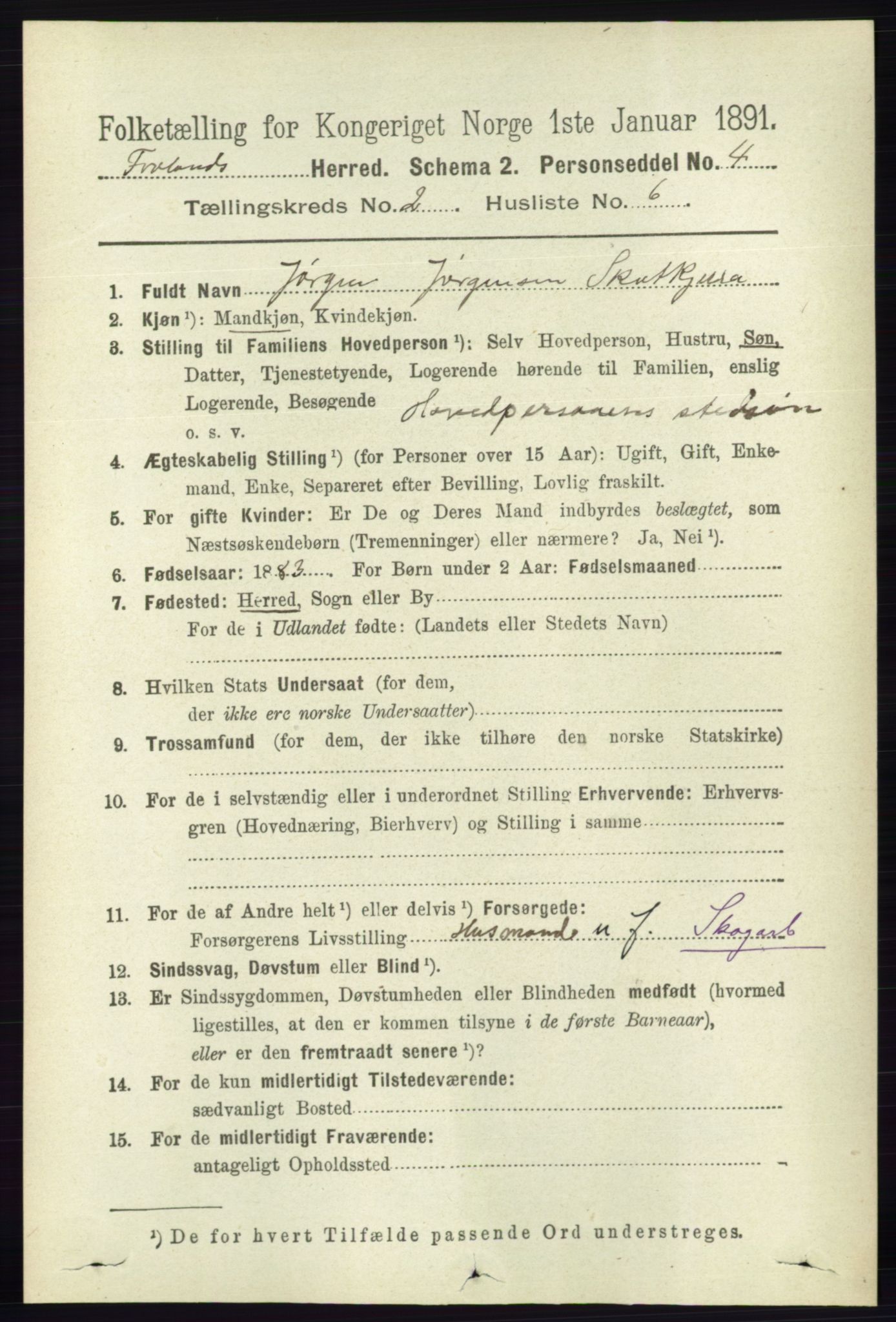 RA, 1891 census for 0919 Froland, 1891, p. 522