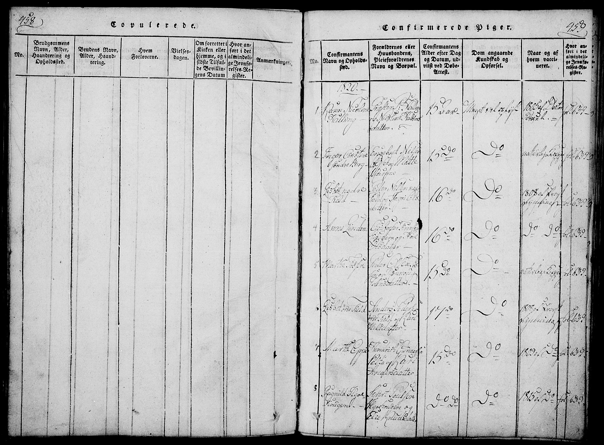 Nord-Odal prestekontor, SAH/PREST-032/H/Ha/Haa/L0001: Parish register (official) no. 1, 1819-1838, p. 458-459