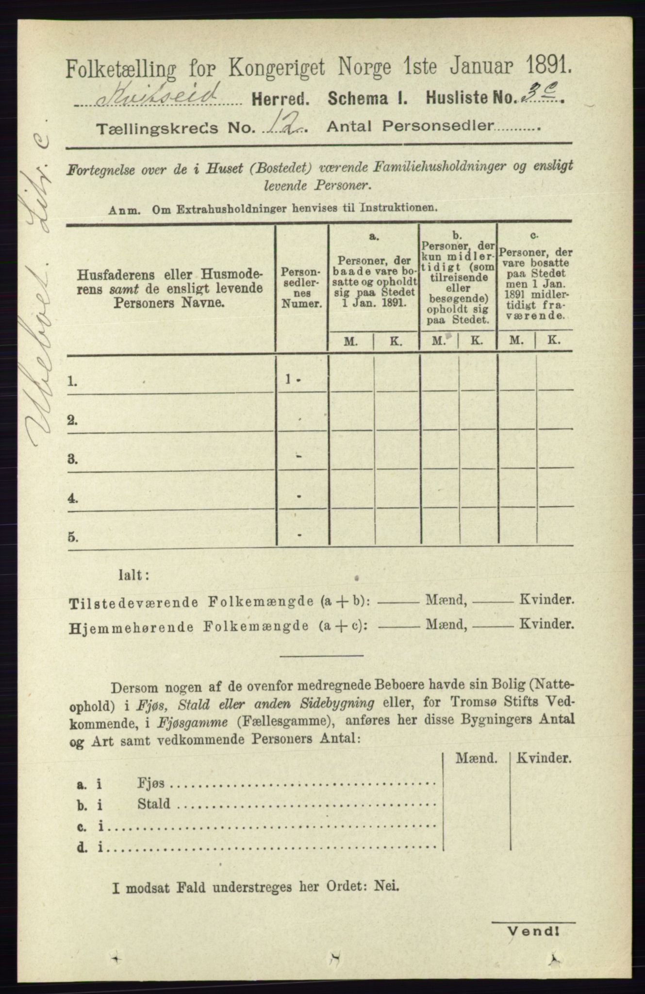 RA, 1891 census for 0829 Kviteseid, 1891, p. 2816