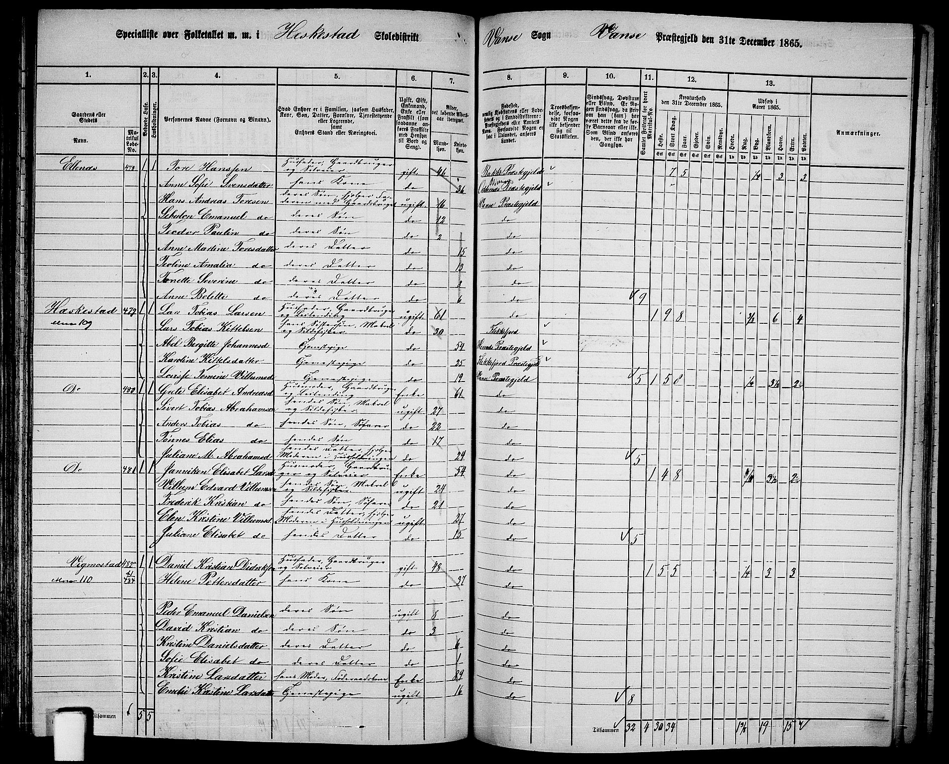 RA, 1865 census for Vanse/Vanse og Farsund, 1865, p. 167