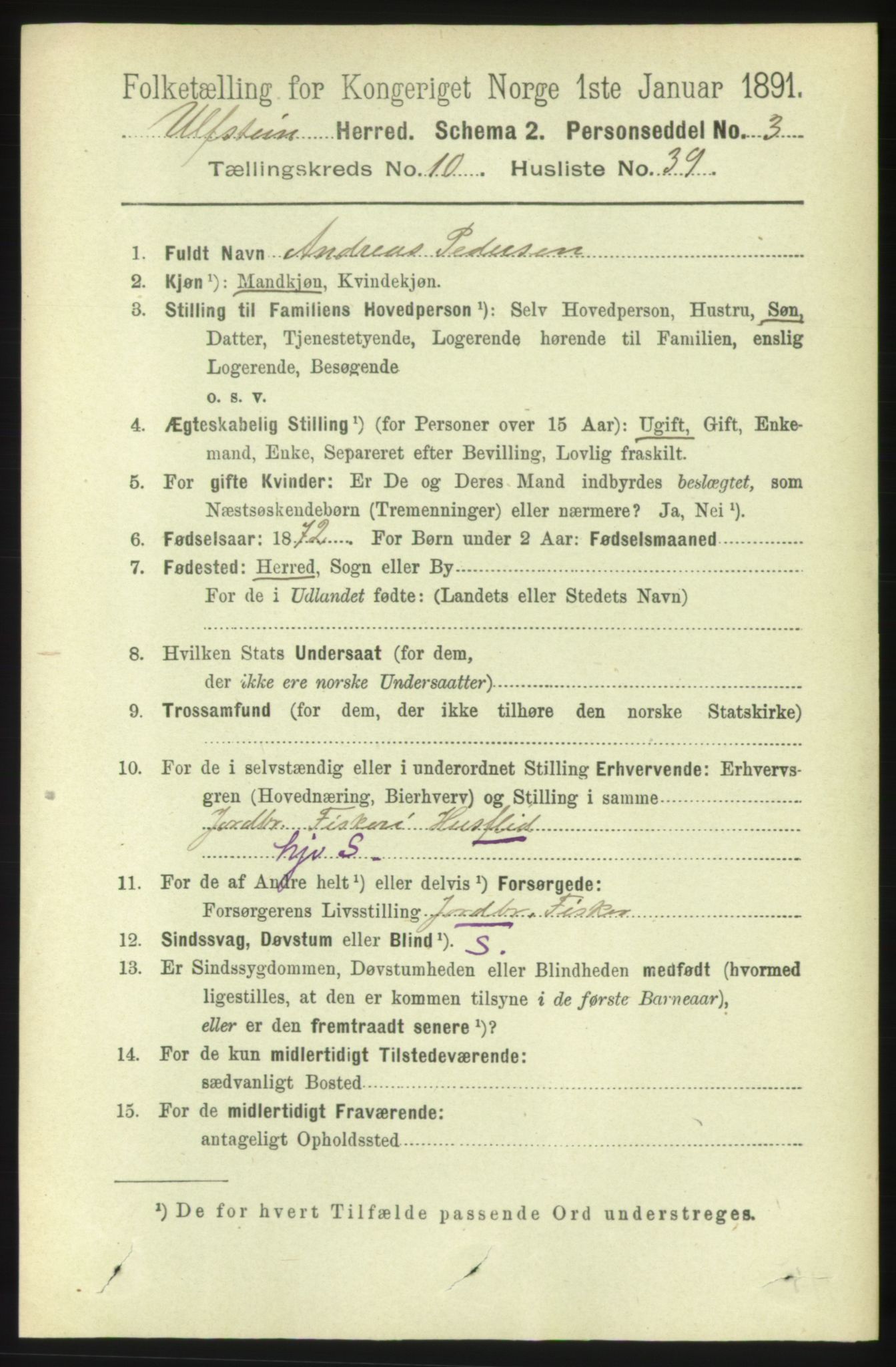 RA, 1891 census for 1516 Ulstein, 1891, p. 3379