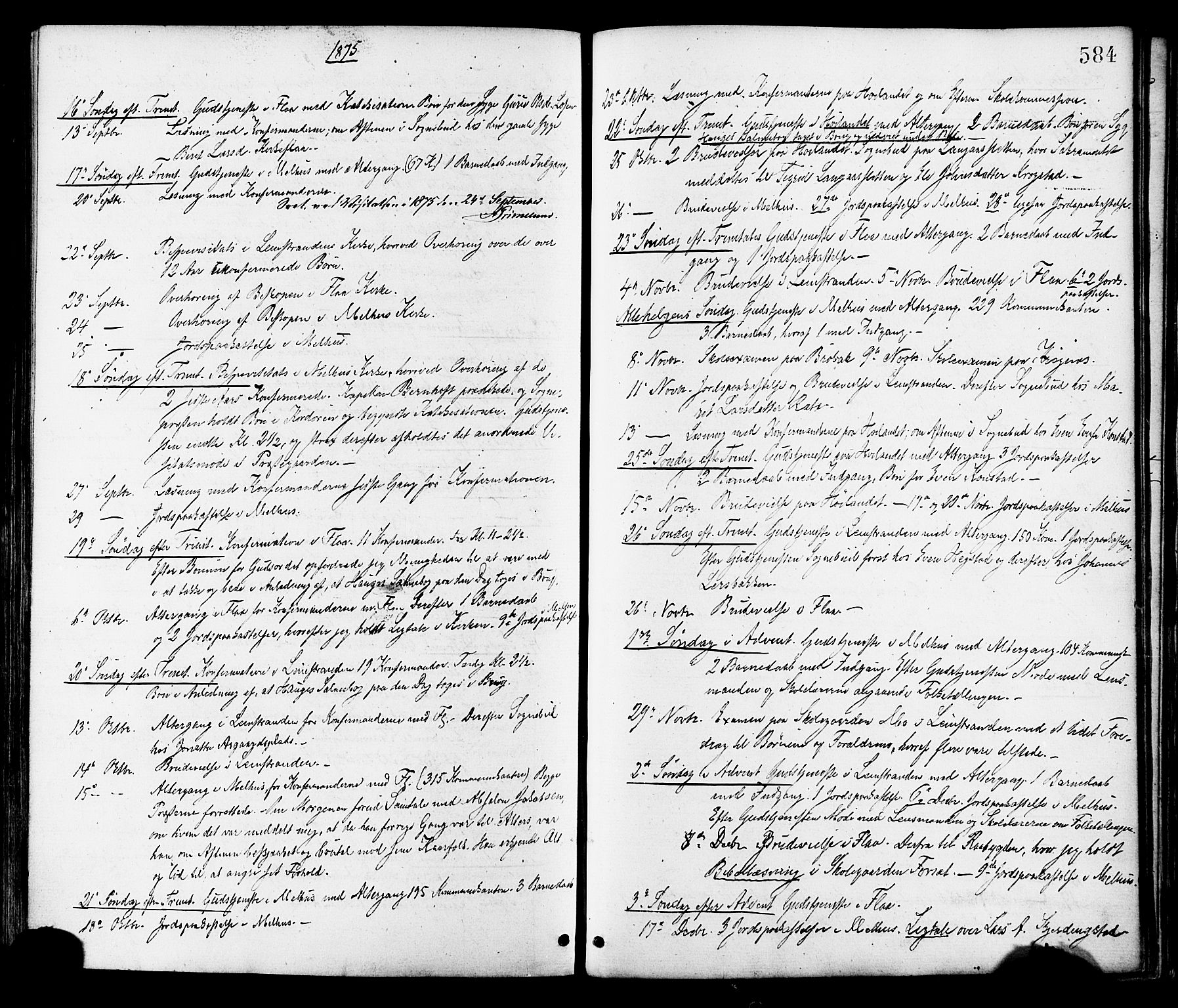 Ministerialprotokoller, klokkerbøker og fødselsregistre - Sør-Trøndelag, SAT/A-1456/691/L1079: Parish register (official) no. 691A11, 1873-1886, p. 584