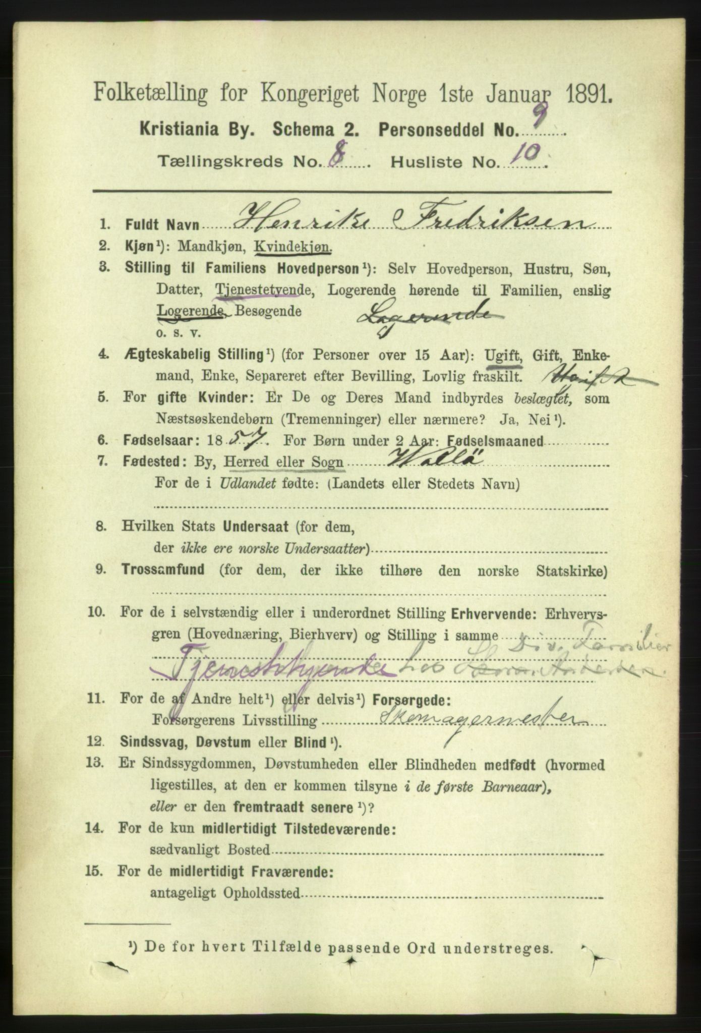 RA, 1891 census for 0301 Kristiania, 1891, p. 3558