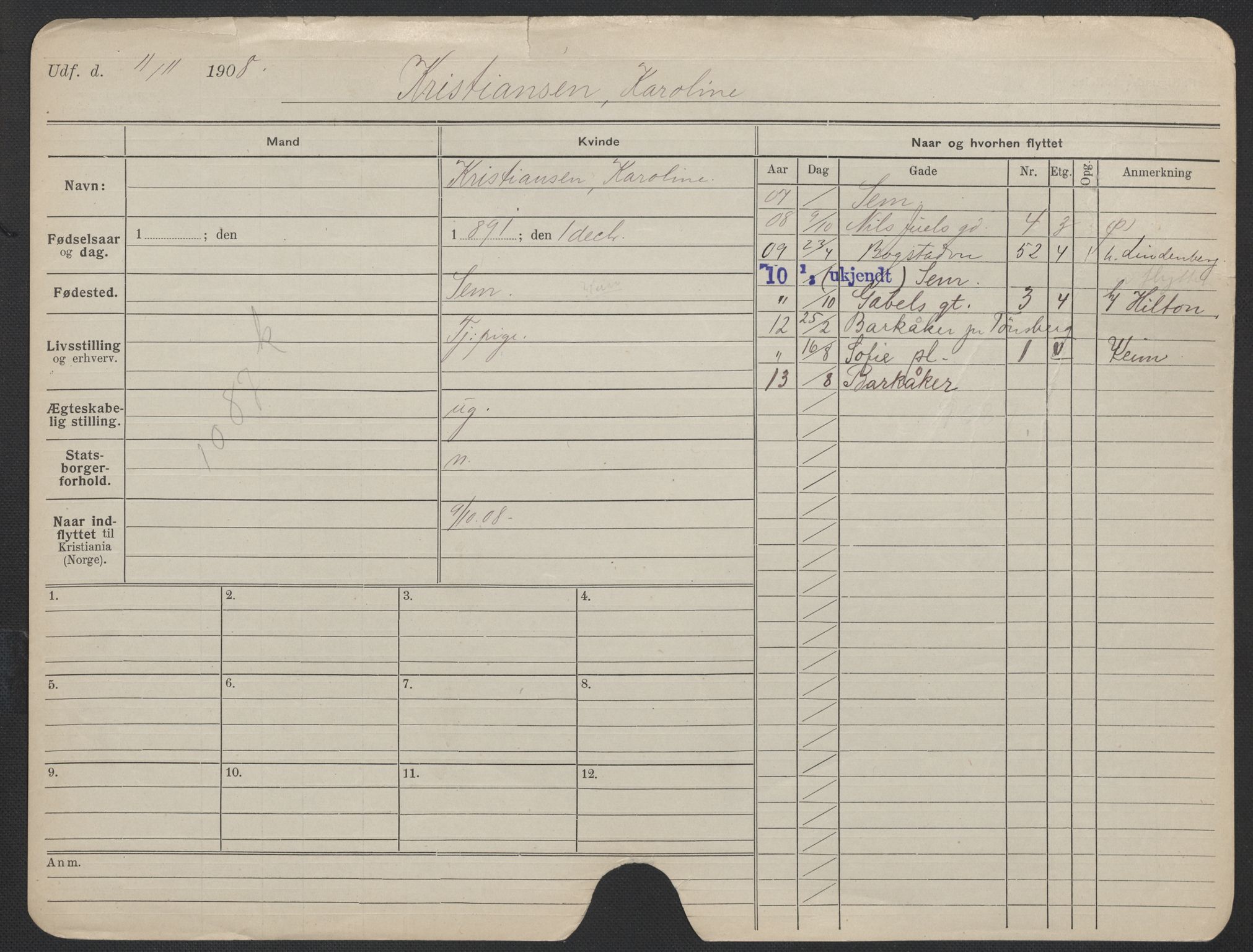 Oslo folkeregister, Registerkort, SAO/A-11715/F/Fa/Fac/L0019: Kvinner, 1906-1914, p. 351a