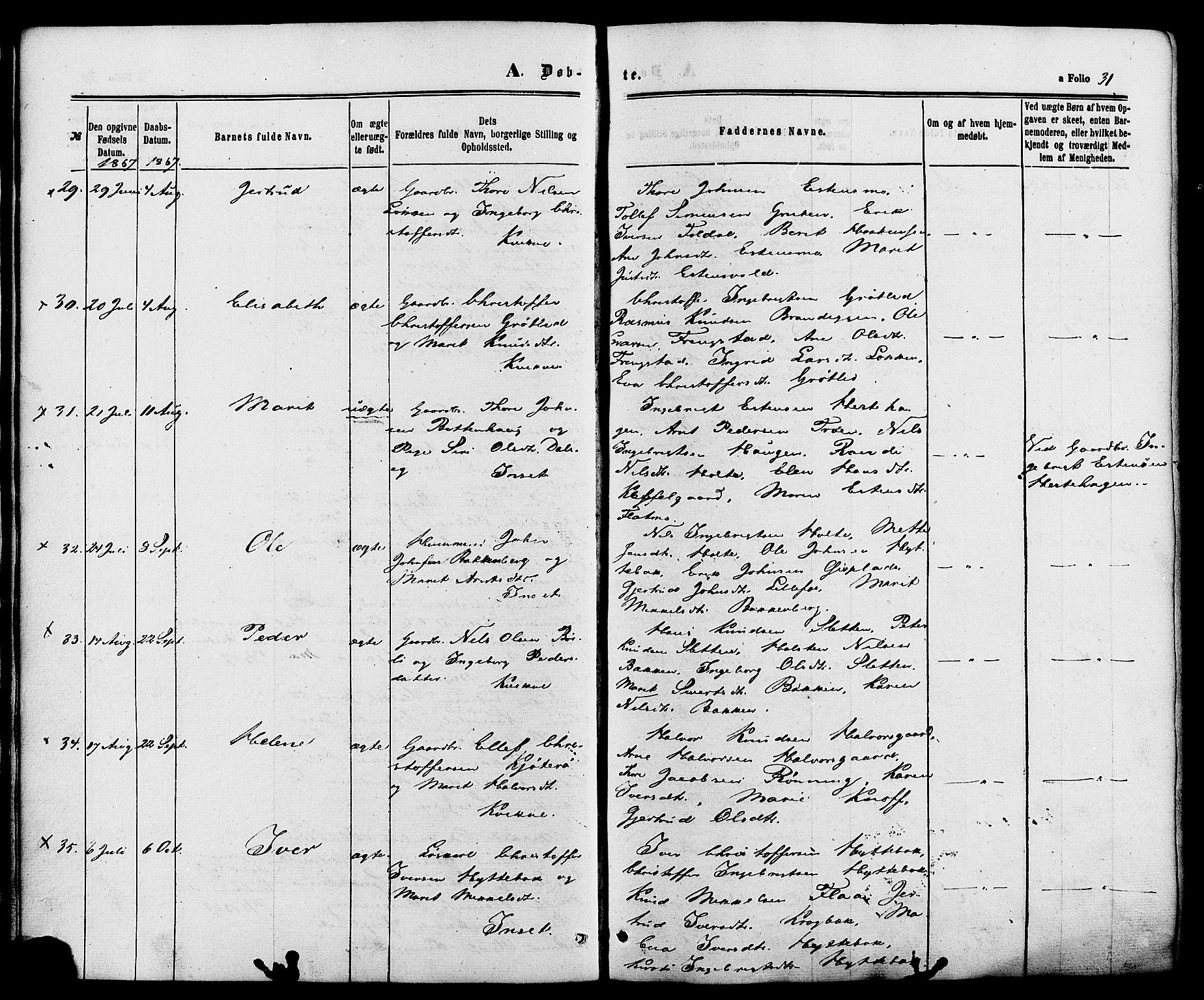 Kvikne prestekontor, AV/SAH-PREST-064/H/Ha/Haa/L0006: Parish register (official) no. 6, 1863-1886, p. 31