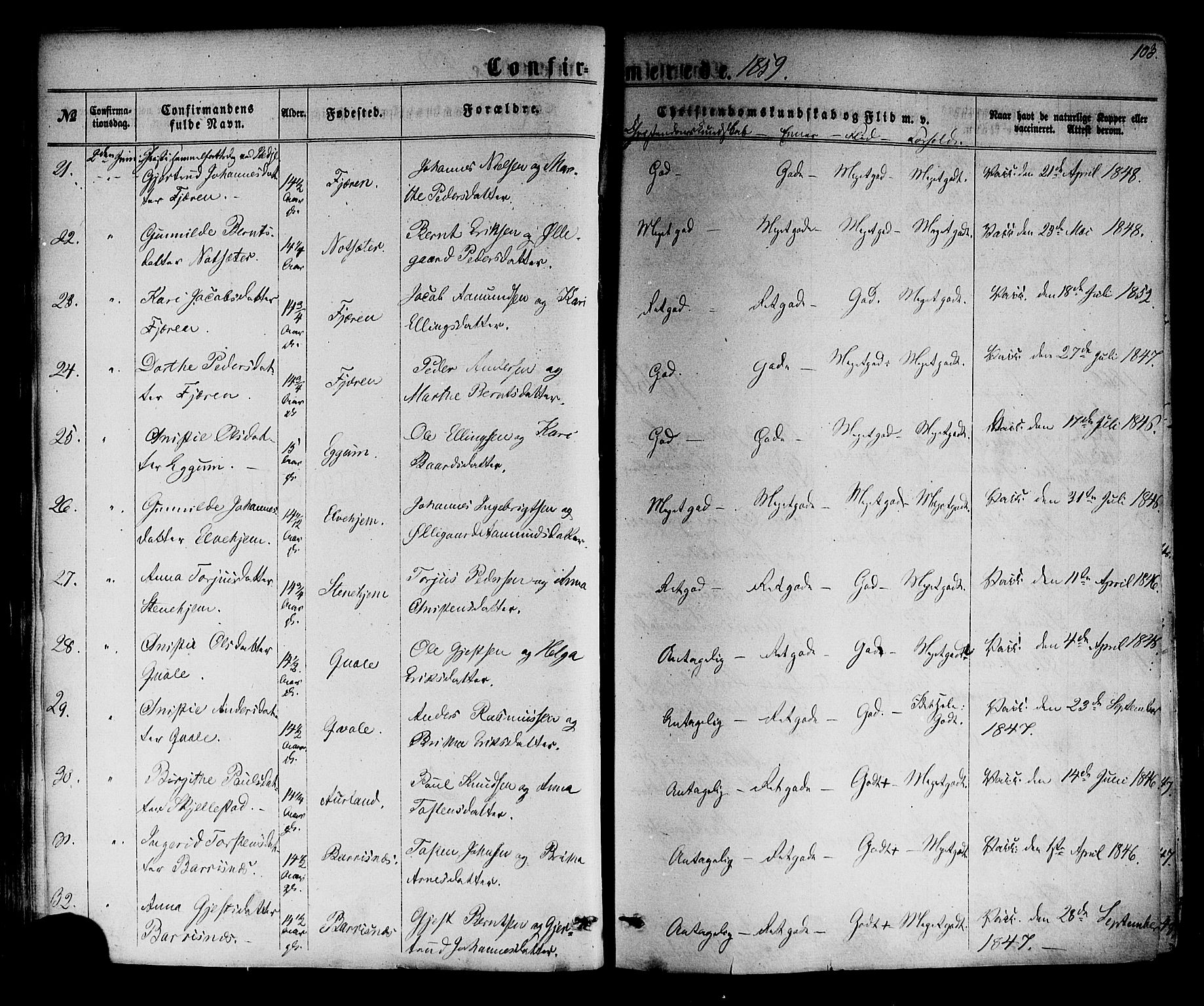 Sogndal sokneprestembete, AV/SAB-A-81301/H/Haa/Haaa/L0013: Parish register (official) no. A 13, 1859-1877, p. 103