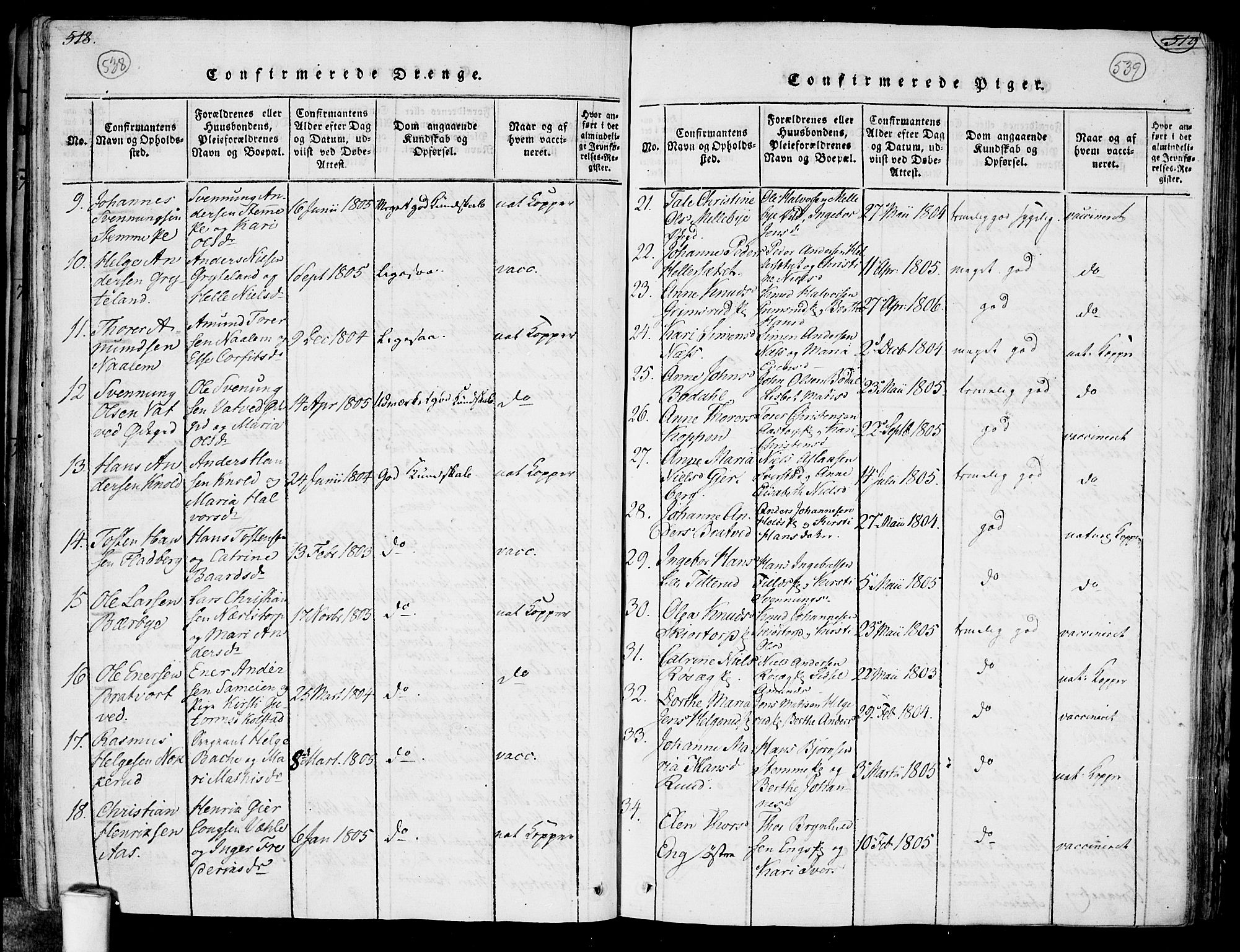 Rakkestad prestekontor Kirkebøker, AV/SAO-A-2008/F/Fa/L0006: Parish register (official) no. I 6, 1814-1824, p. 538-539