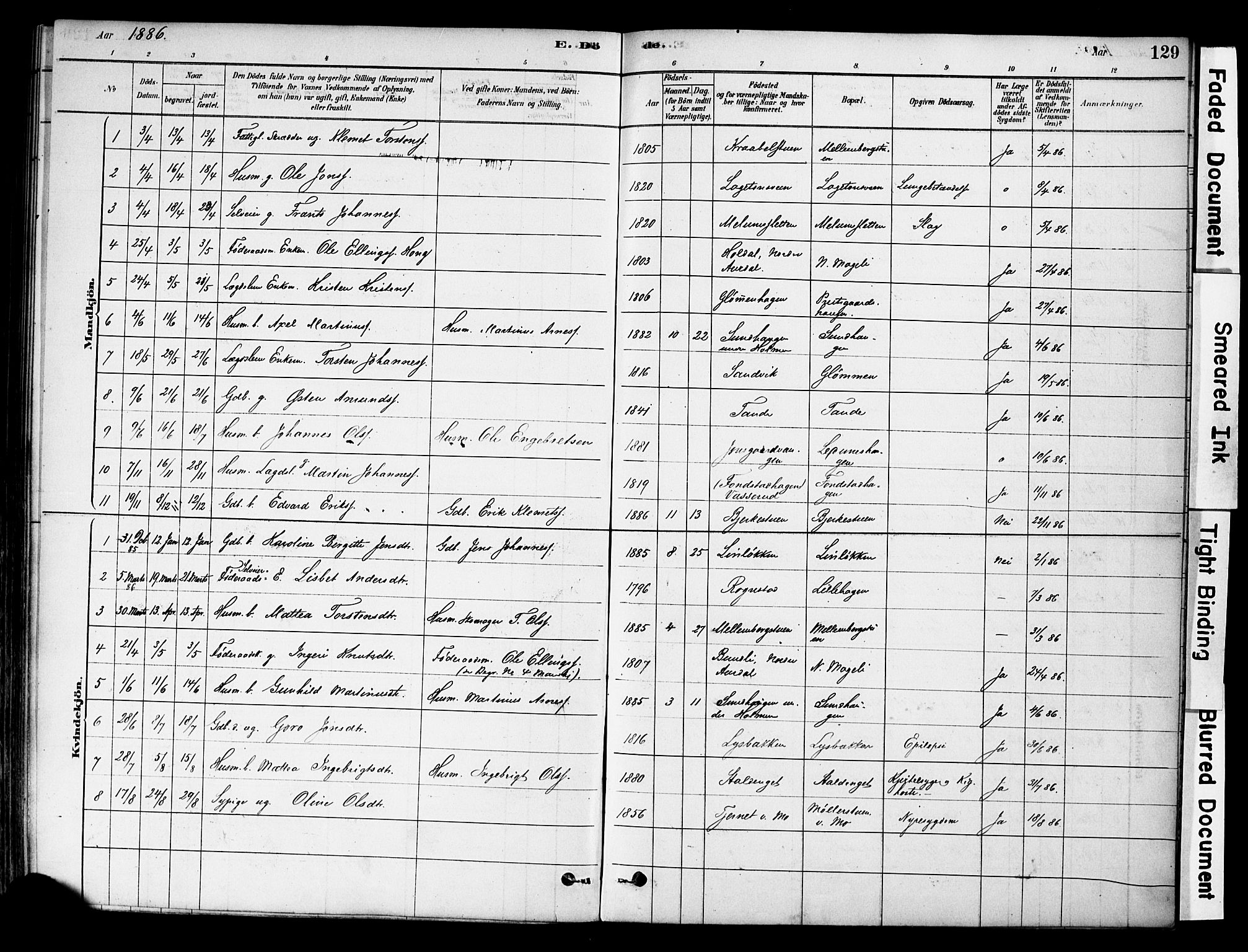 Øyer prestekontor, SAH/PREST-084/H/Ha/Haa/L0009: Parish register (official) no. 9, 1878-1893, p. 129