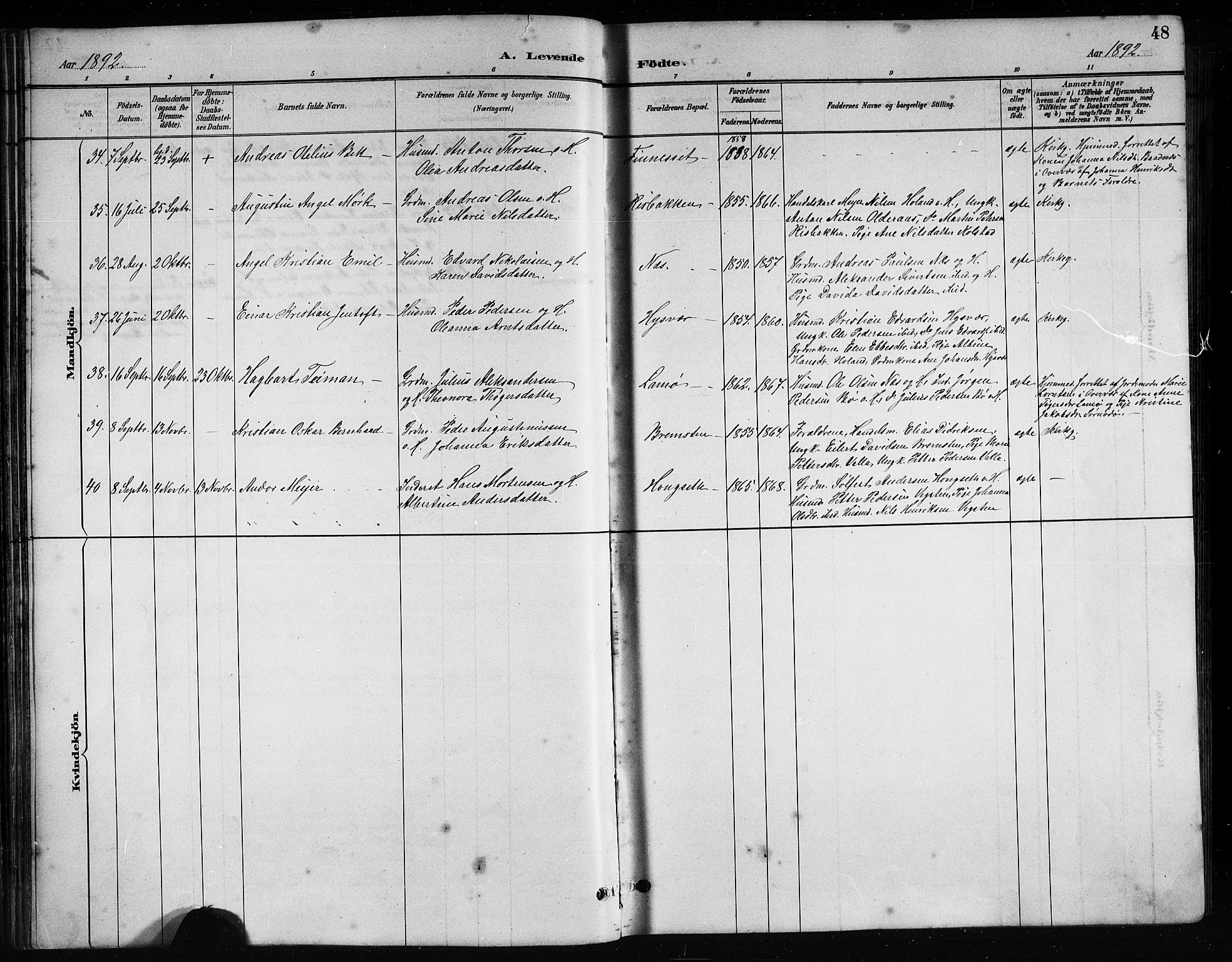 Ministerialprotokoller, klokkerbøker og fødselsregistre - Nordland, AV/SAT-A-1459/816/L0253: Parish register (copy) no. 816C03, 1886-1905, p. 48