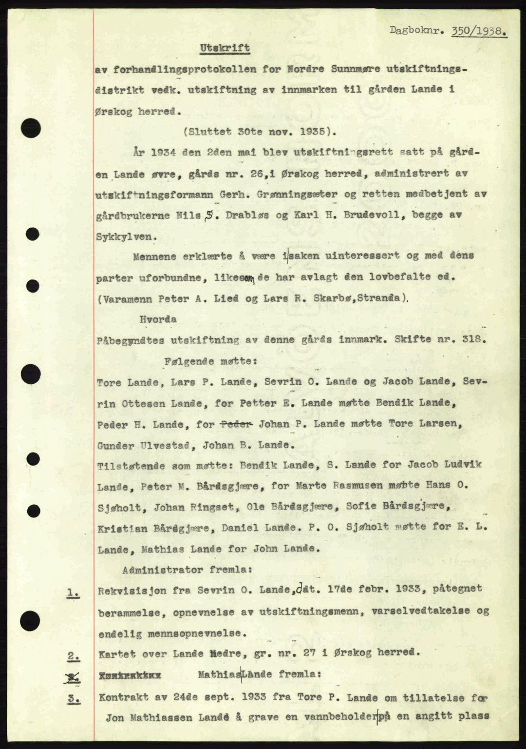 Nordre Sunnmøre sorenskriveri, AV/SAT-A-0006/1/2/2C/2Ca: Mortgage book no. A4, 1937-1938, Diary no: : 350/1938