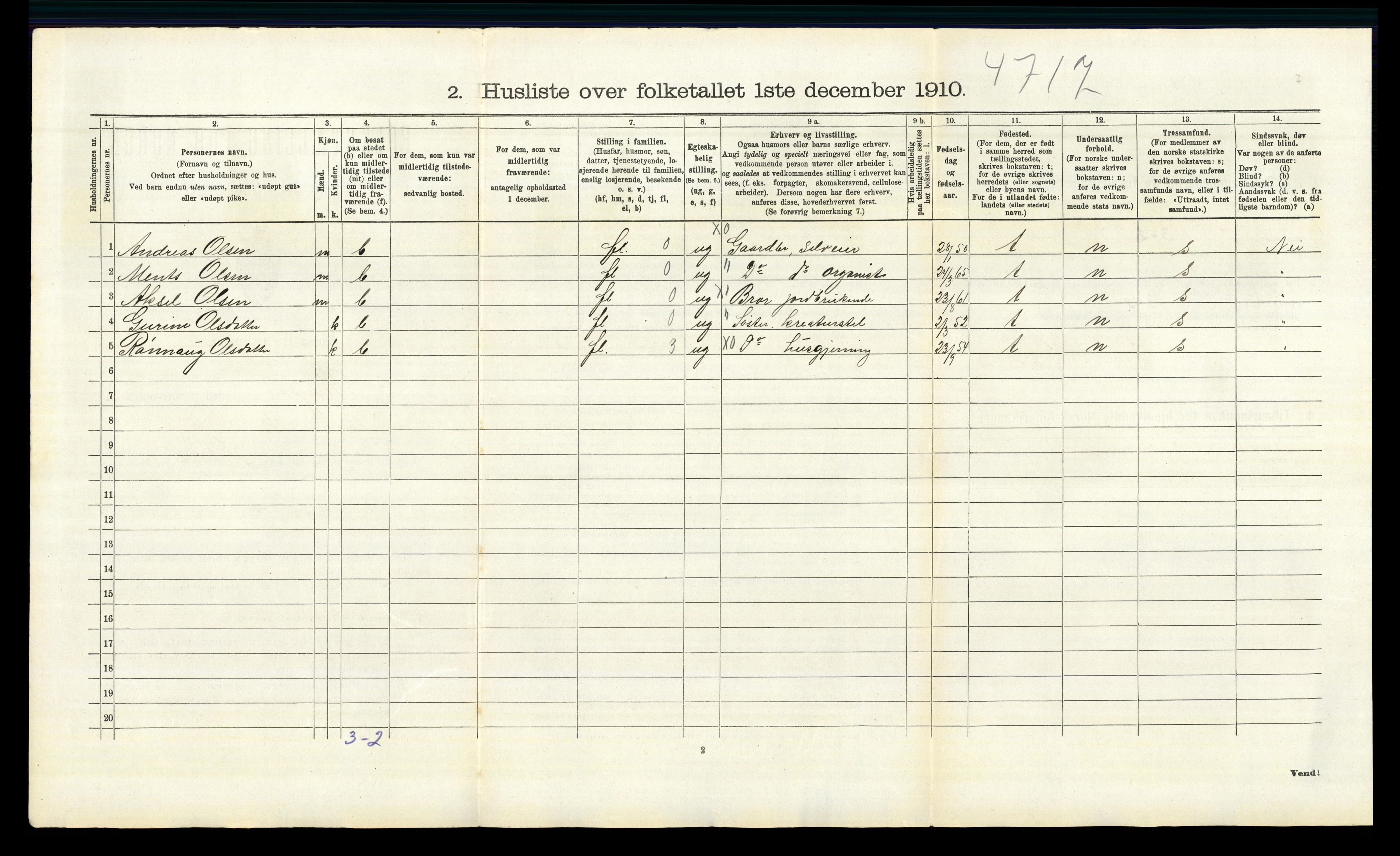 RA, 1910 census for Vinger, 1910, p. 784