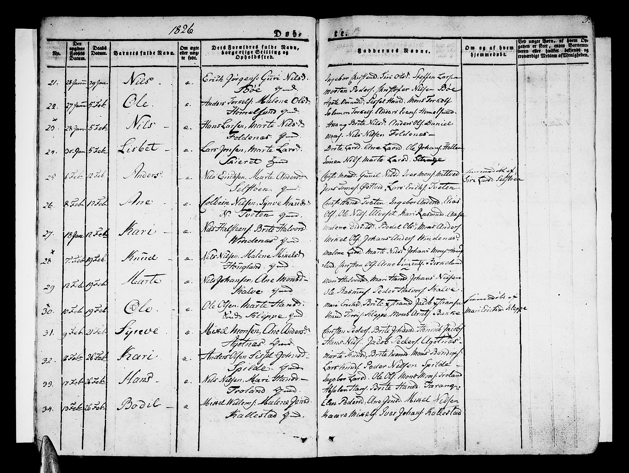 Sund sokneprestembete, AV/SAB-A-99930: Parish register (official) no. A 12, 1825-1835, p. 5