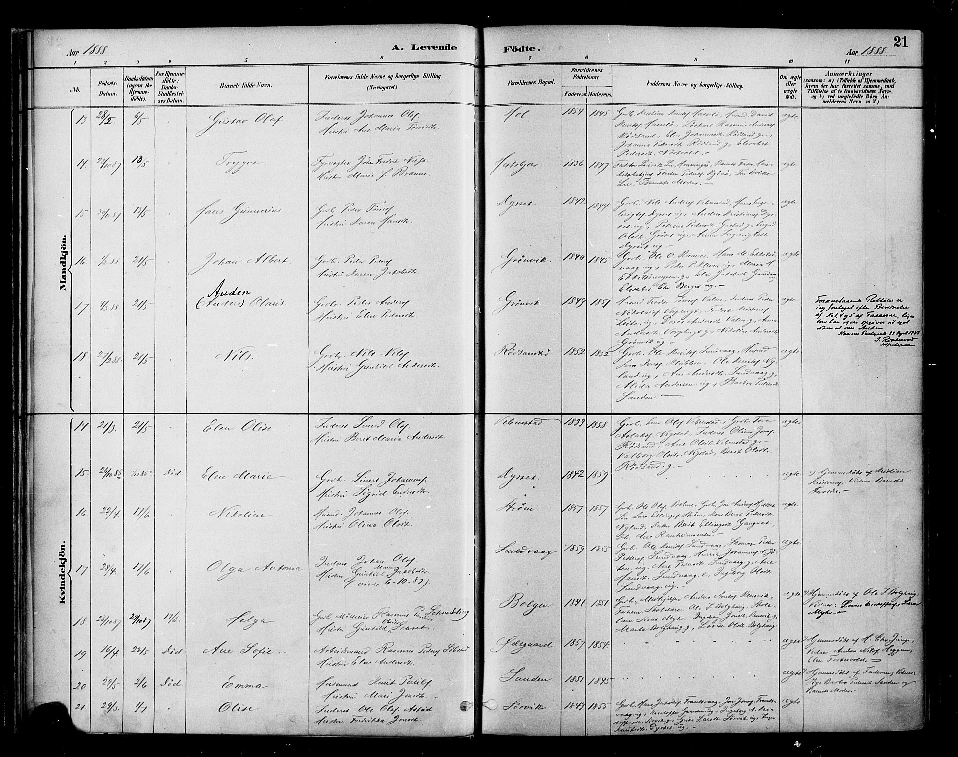 Ministerialprotokoller, klokkerbøker og fødselsregistre - Møre og Romsdal, AV/SAT-A-1454/569/L0819: Parish register (official) no. 569A05, 1885-1899, p. 21