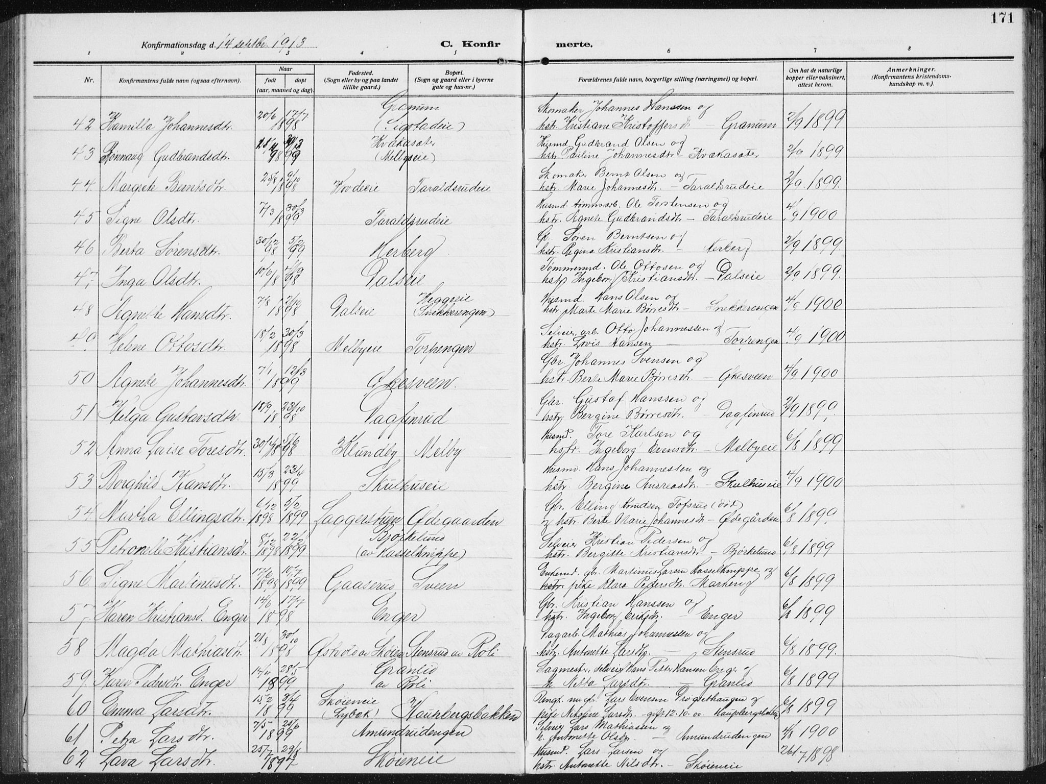 Biri prestekontor, SAH/PREST-096/H/Ha/Hab/L0006: Parish register (copy) no. 6, 1909-1938, p. 171