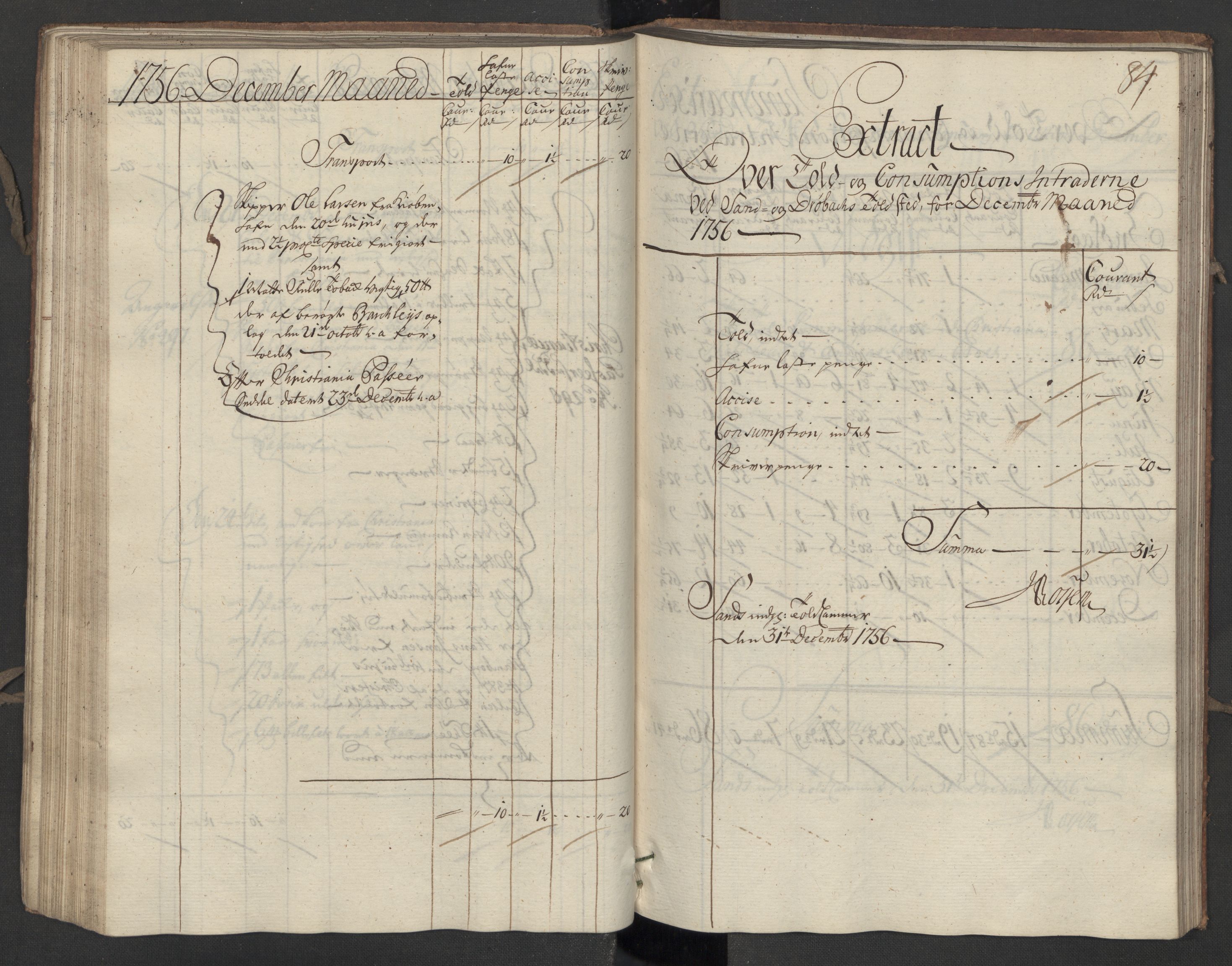 Generaltollkammeret, tollregnskaper, AV/RA-EA-5490/R07/L0016/0001: Tollregnskaper Sand / Inngående hovedtollbok, 1756, p. 83b-84a