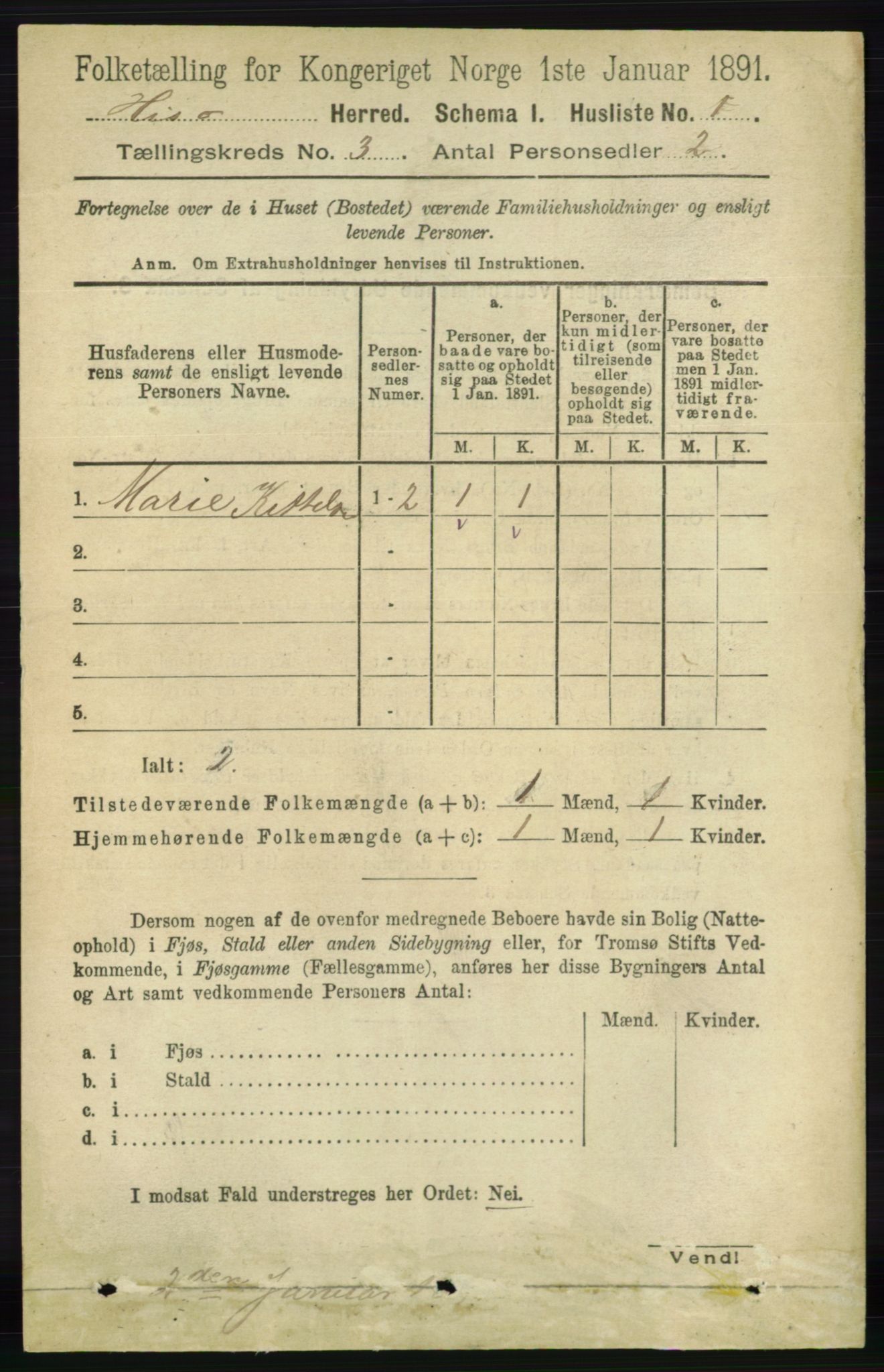 RA, 1891 census for 0922 Hisøy, 1891, p. 2078