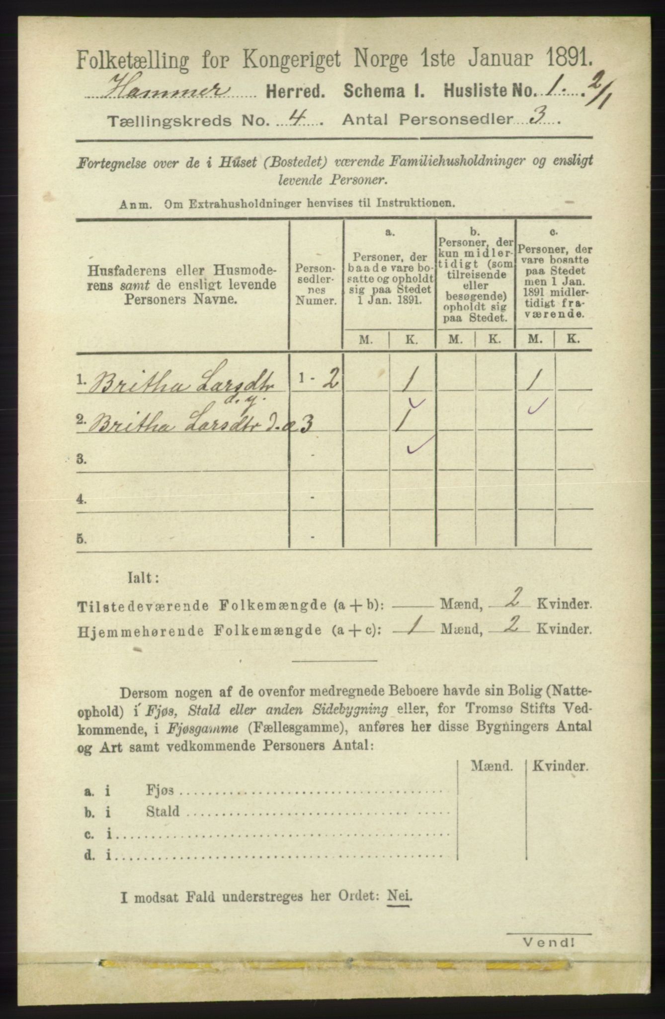 RA, 1891 census for 1254 Hamre, 1891, p. 892