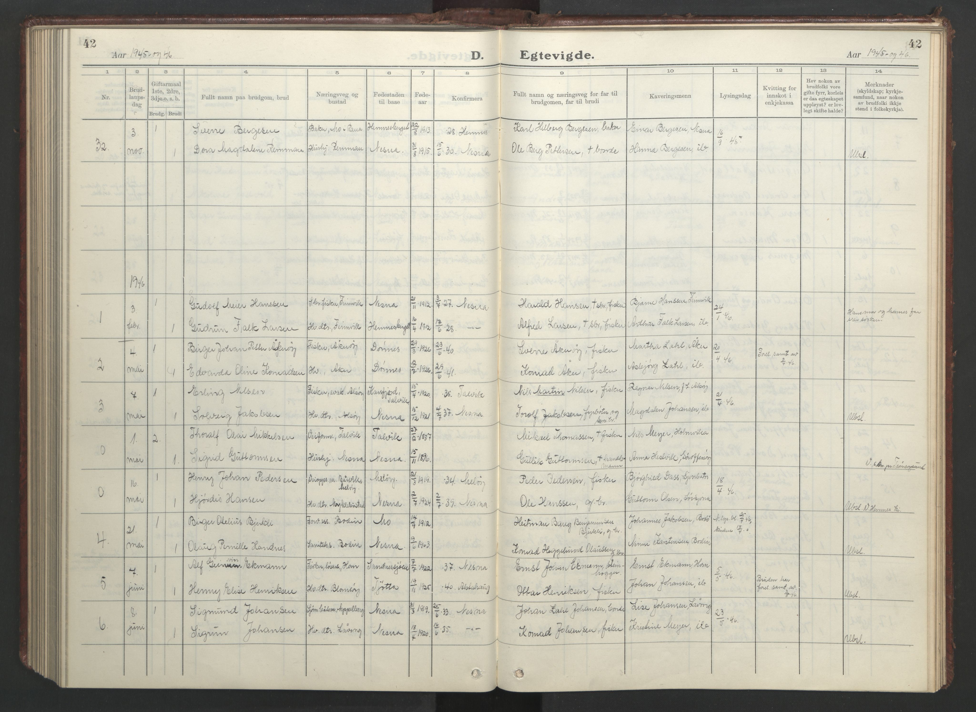 Ministerialprotokoller, klokkerbøker og fødselsregistre - Nordland, SAT/A-1459/838/L0561: Parish register (copy) no. 838C08, 1923-1953, p. 42