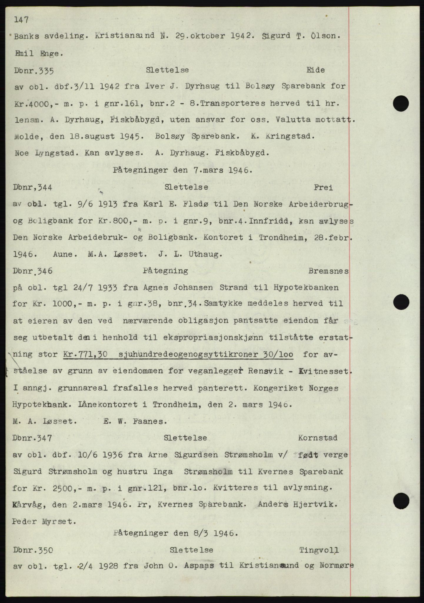 Nordmøre sorenskriveri, AV/SAT-A-4132/1/2/2Ca: Mortgage book no. C82b, 1946-1951, Diary no: : 335/1946