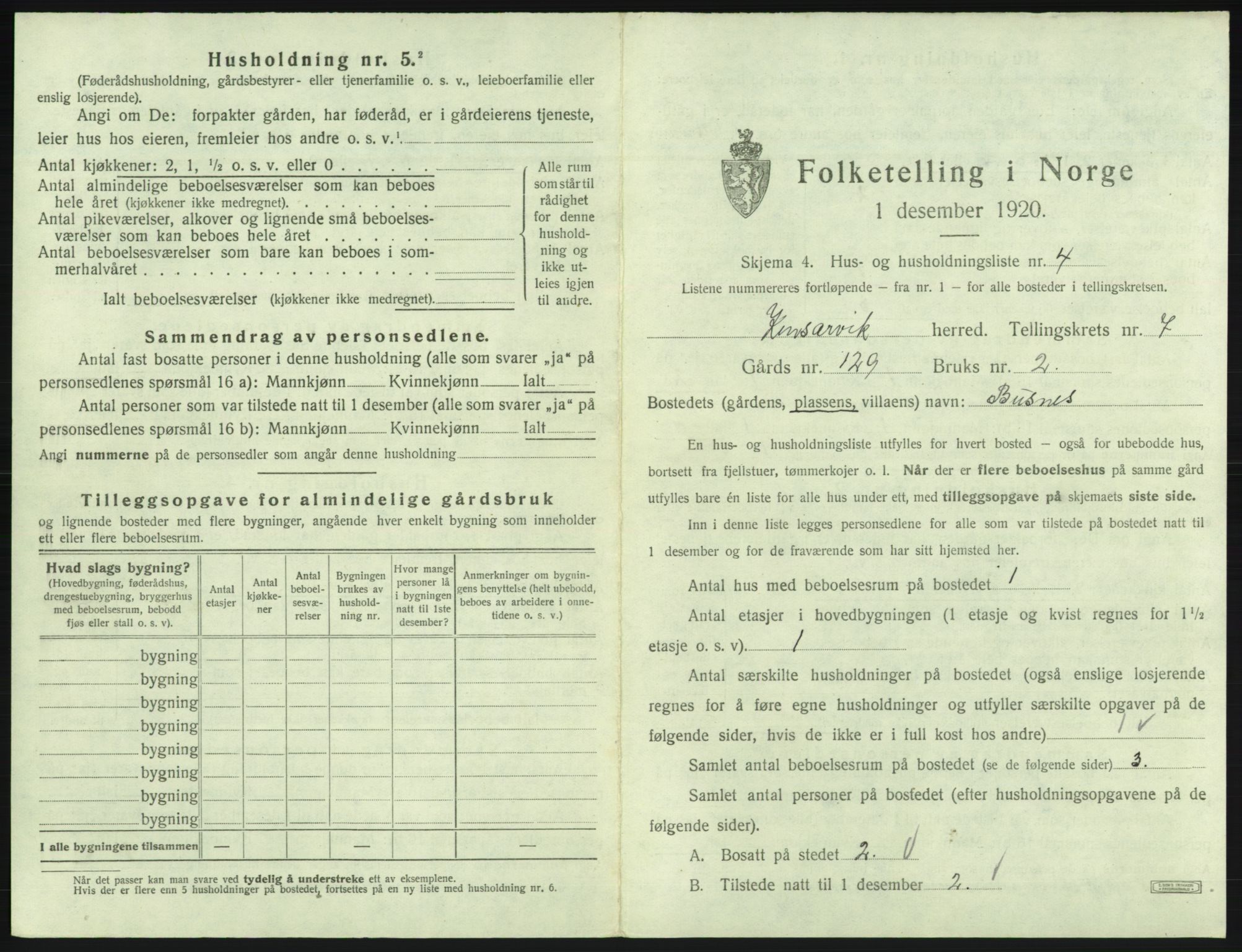 SAB, 1920 census for Kinsarvik, 1920, p. 467