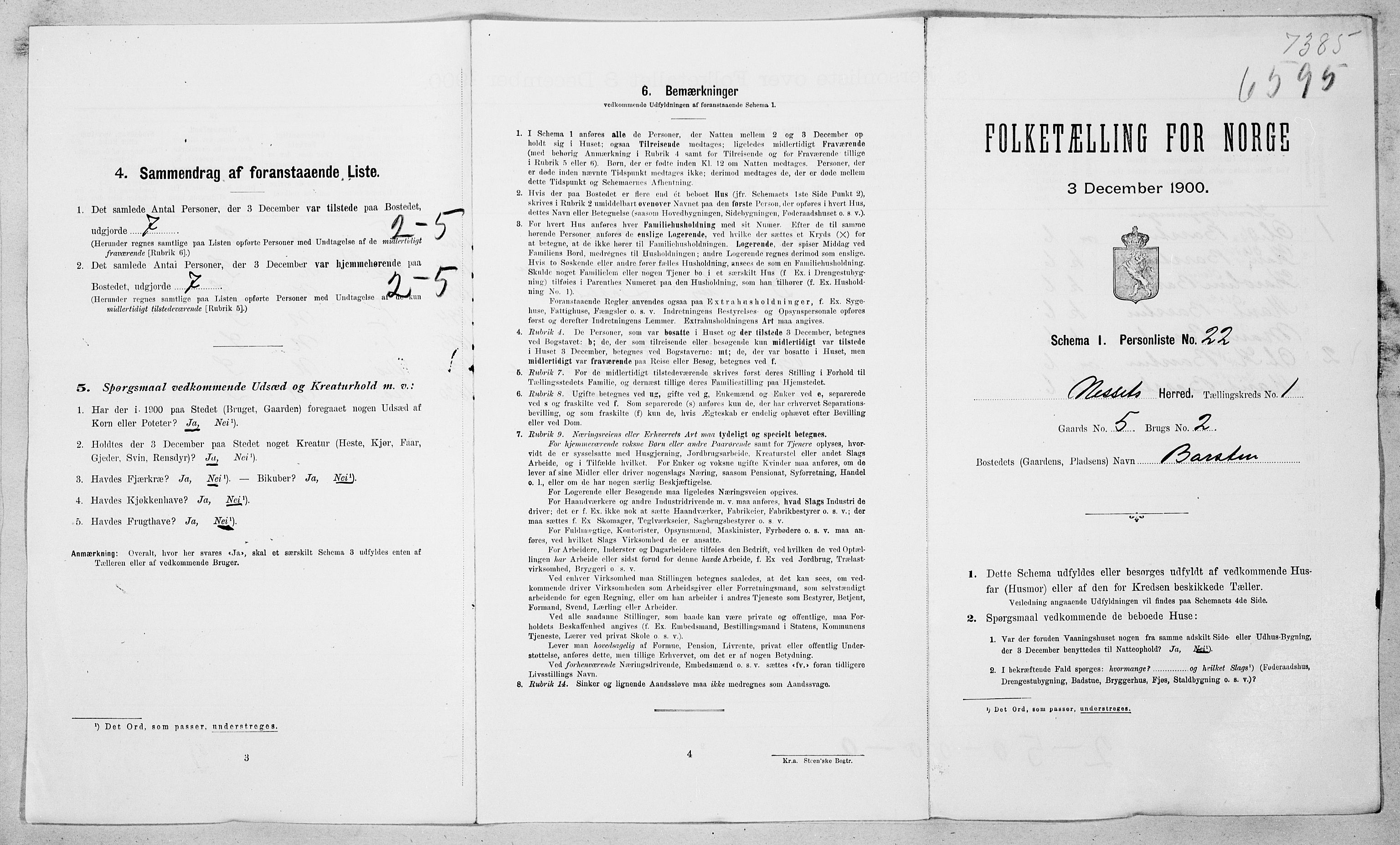 SAT, 1900 census for Nesset, 1900, p. 22