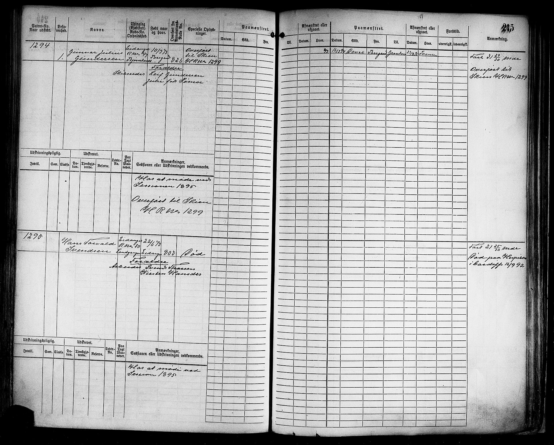 Brevik innrulleringskontor, AV/SAKO-A-833/F/Fb/L0004: Hovedrulle, 1878-1897, p. 256