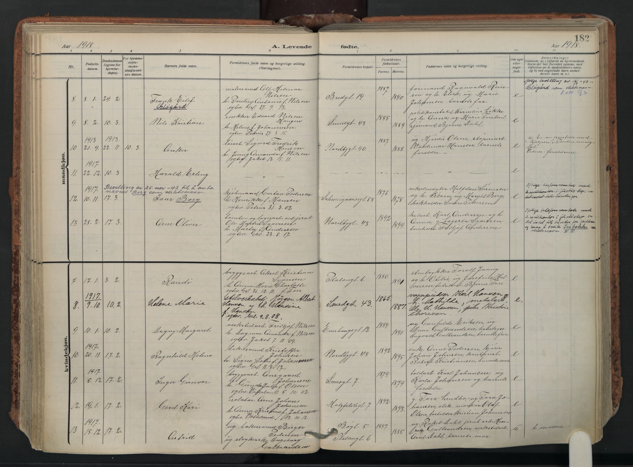 Grønland prestekontor Kirkebøker, SAO/A-10848/F/Fa/L0018: Parish register (official) no. 18, 1911-1945, p. 182