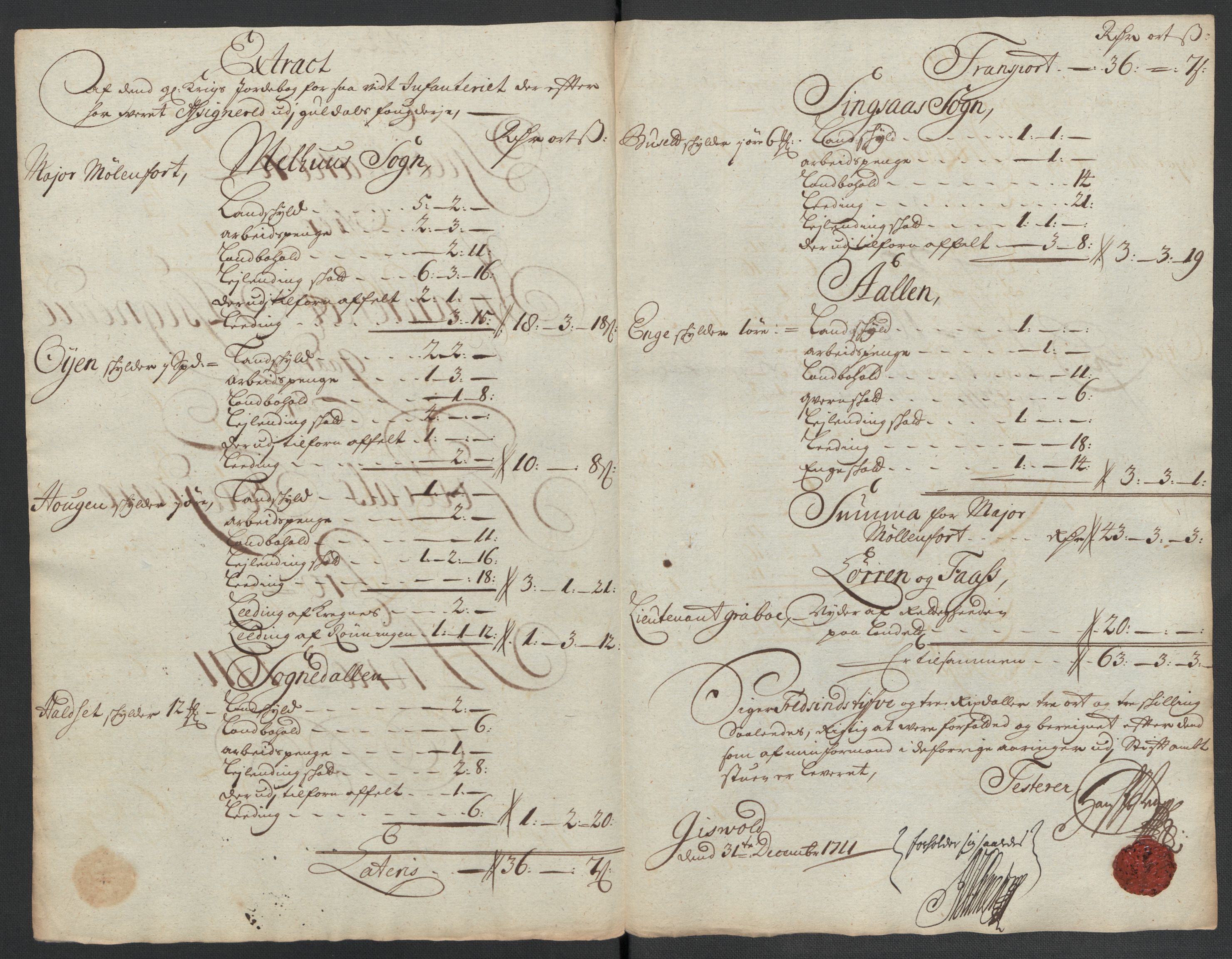 Rentekammeret inntil 1814, Reviderte regnskaper, Fogderegnskap, AV/RA-EA-4092/R60/L3962: Fogderegnskap Orkdal og Gauldal, 1711, p. 299