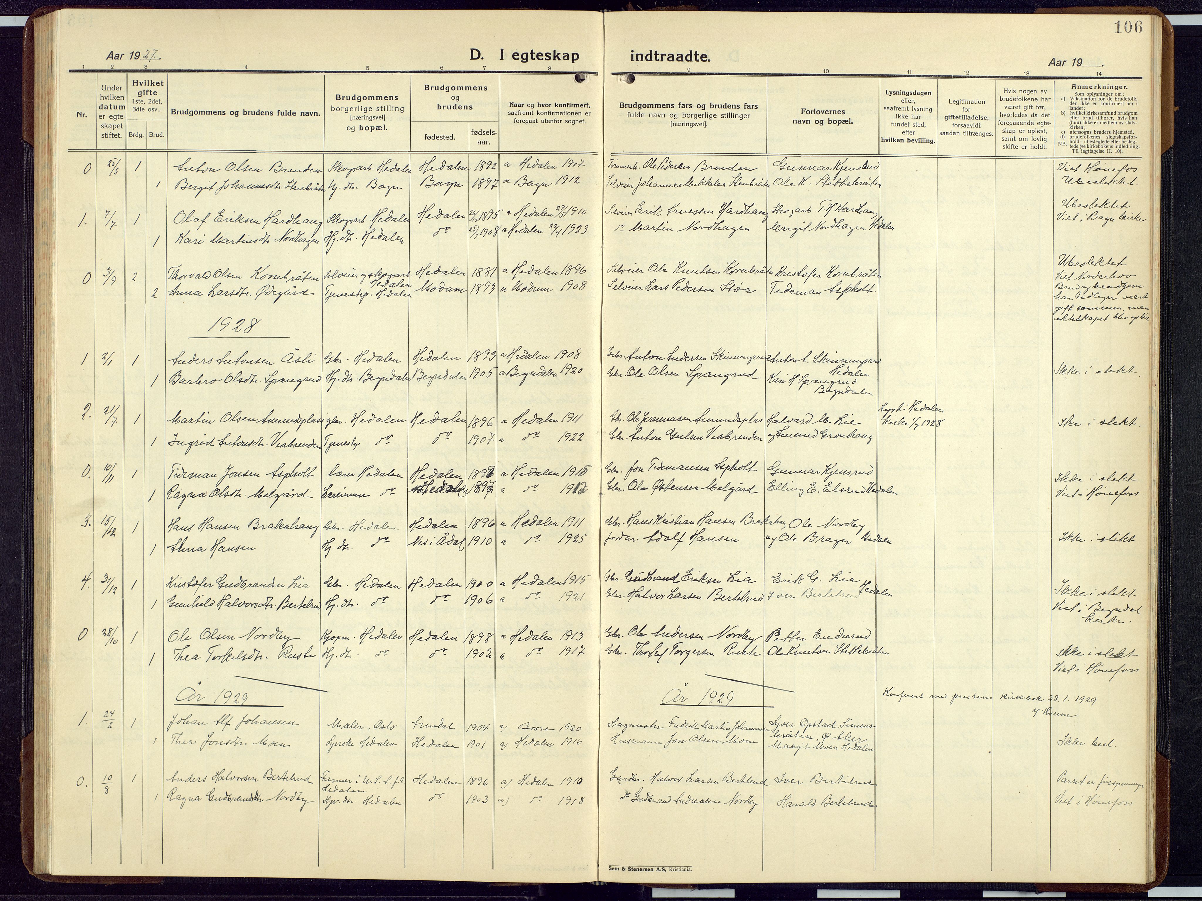 Sør-Aurdal prestekontor, SAH/PREST-128/H/Ha/Hab/L0012: Parish register (copy) no. 12, 1924-1956, p. 106