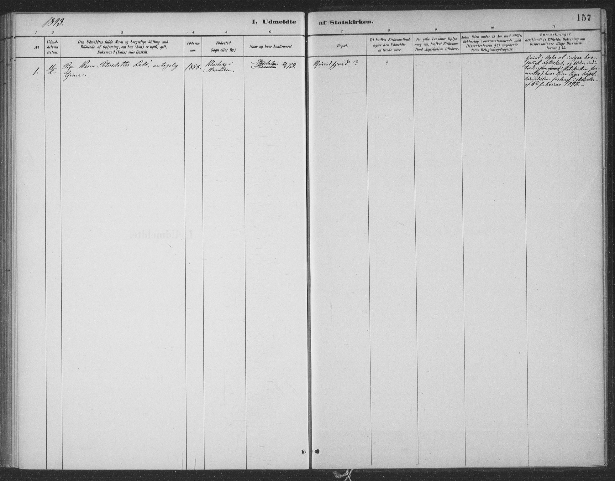 Ministerialprotokoller, klokkerbøker og fødselsregistre - Møre og Romsdal, SAT/A-1454/521/L0299: Parish register (official) no. 521A01, 1882-1907, p. 157