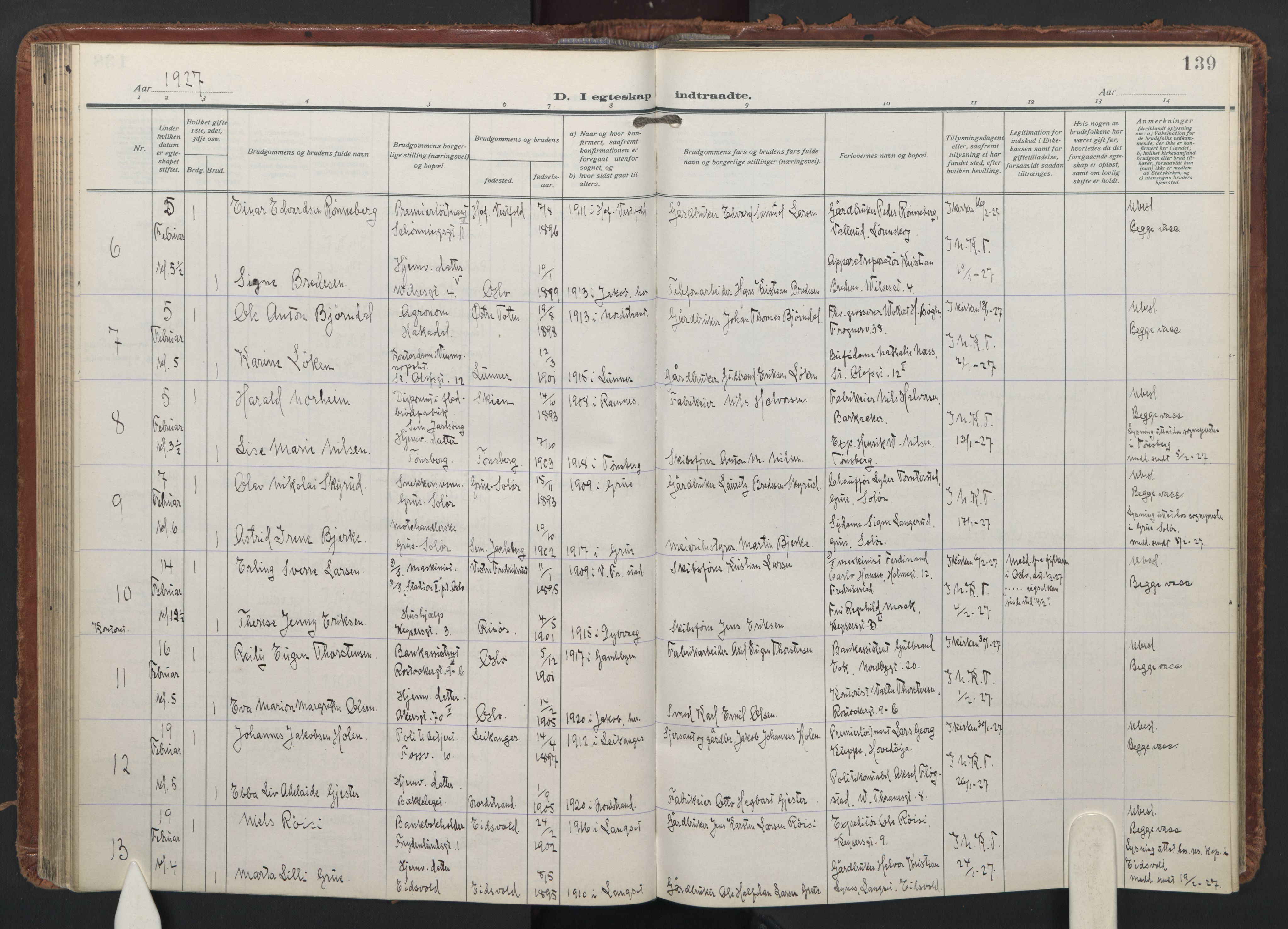 Trefoldighet prestekontor Kirkebøker, SAO/A-10882/F/Fc/L0009: Parish register (official) no. III 9, 1922-1936, p. 139