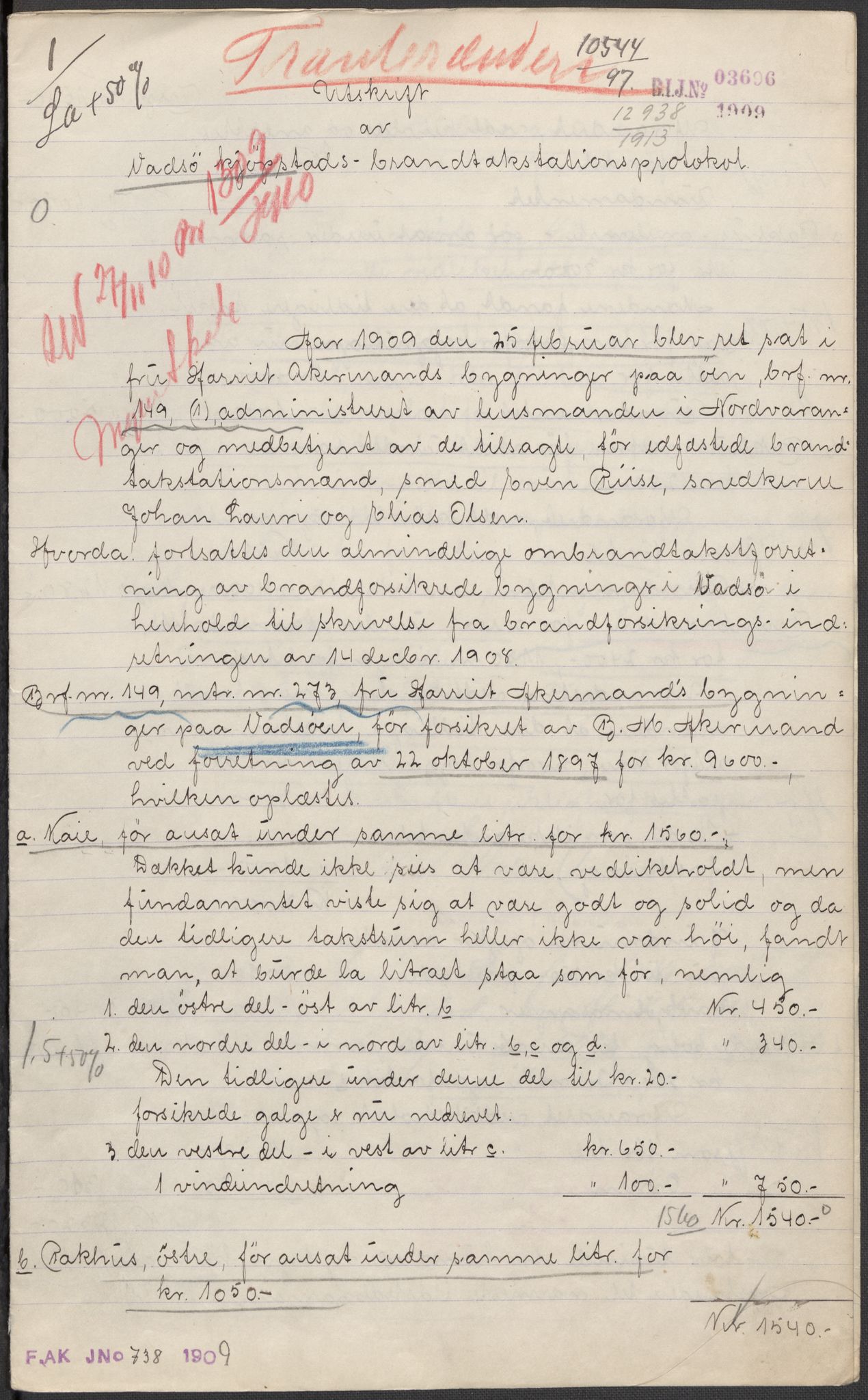 Norges Brannkasse, AV/RA-S-1549/E/Eu/L0009: Branntakster for Vadsø by, 1846-1953, p. 6
