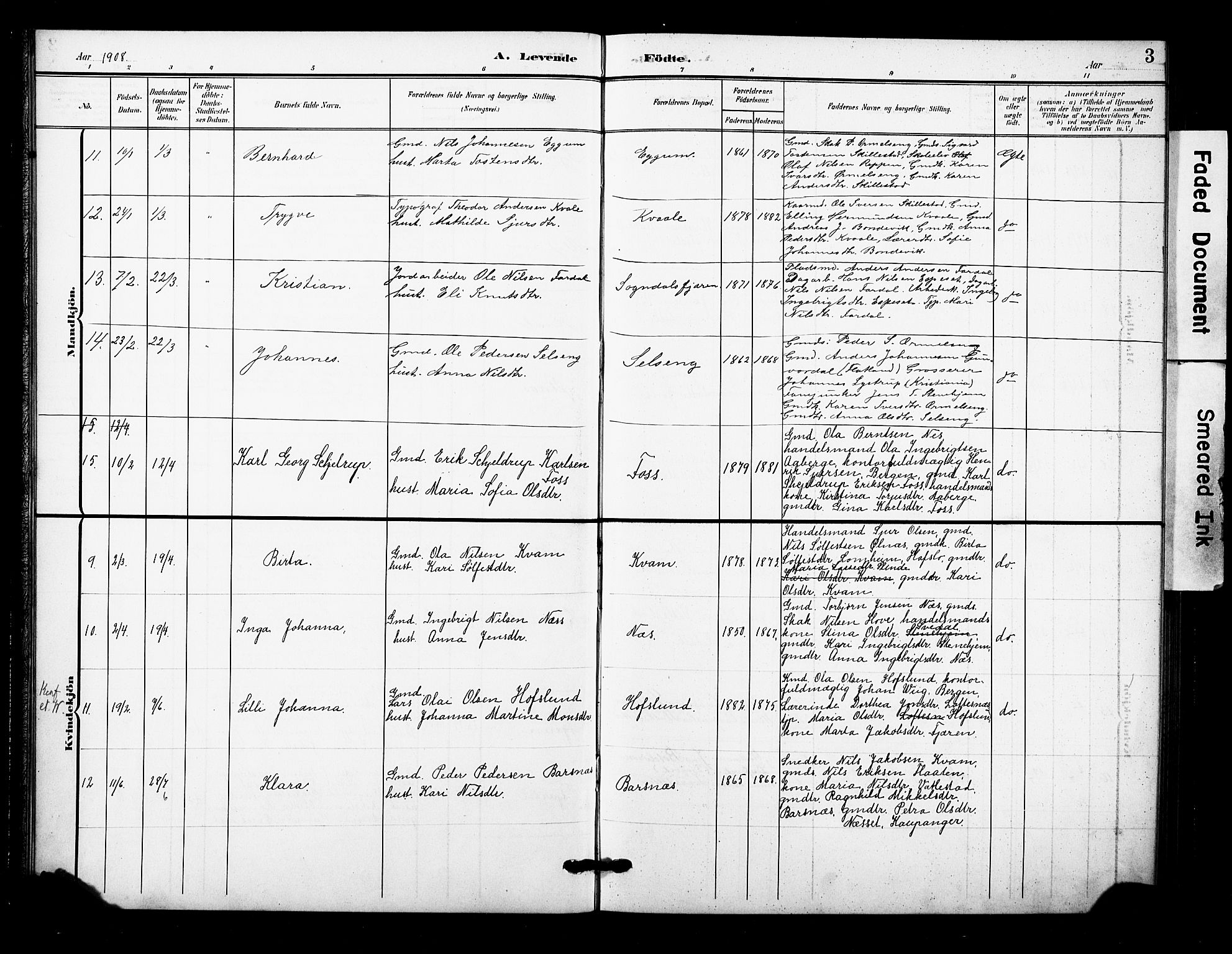 Sogndal sokneprestembete, AV/SAB-A-81301/H/Hab/Haba/L0002: Parish register (copy) no. A 2, 1908-1924, p. 3